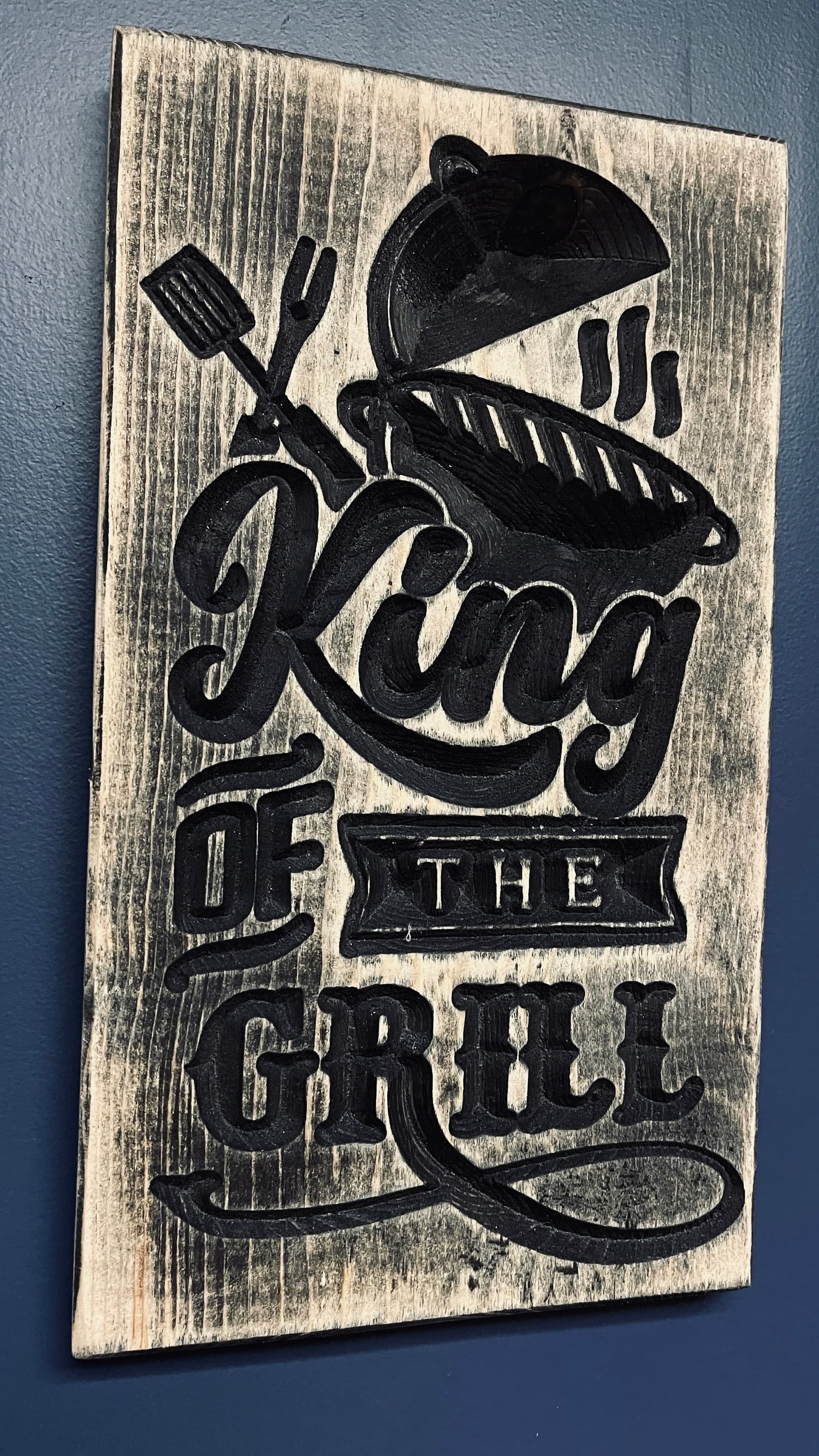 King of the Grill Vertical Carved Wood Sign