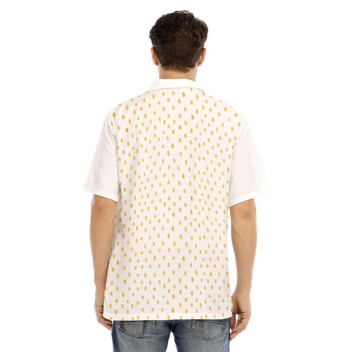 Men's Abstract Gold Dash Camp Collar Shirt | Short Sleeve Button Up | Lightweight Summer Vacation Top | Breathable Polyester Spandex
