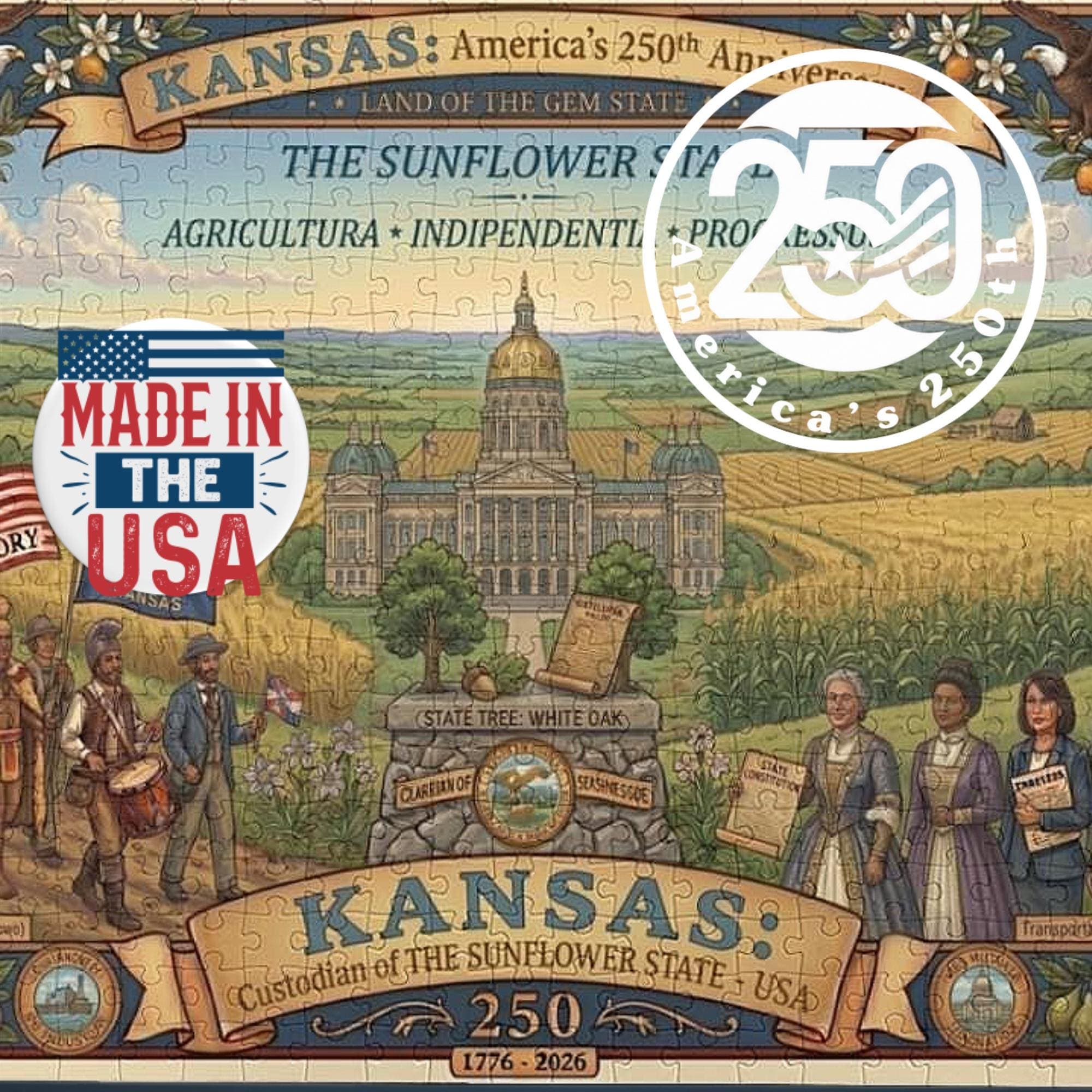 Kansas 250th Anniversary Puzzle 1000 Piece | Sunflower State Historical Jigsaw Gift