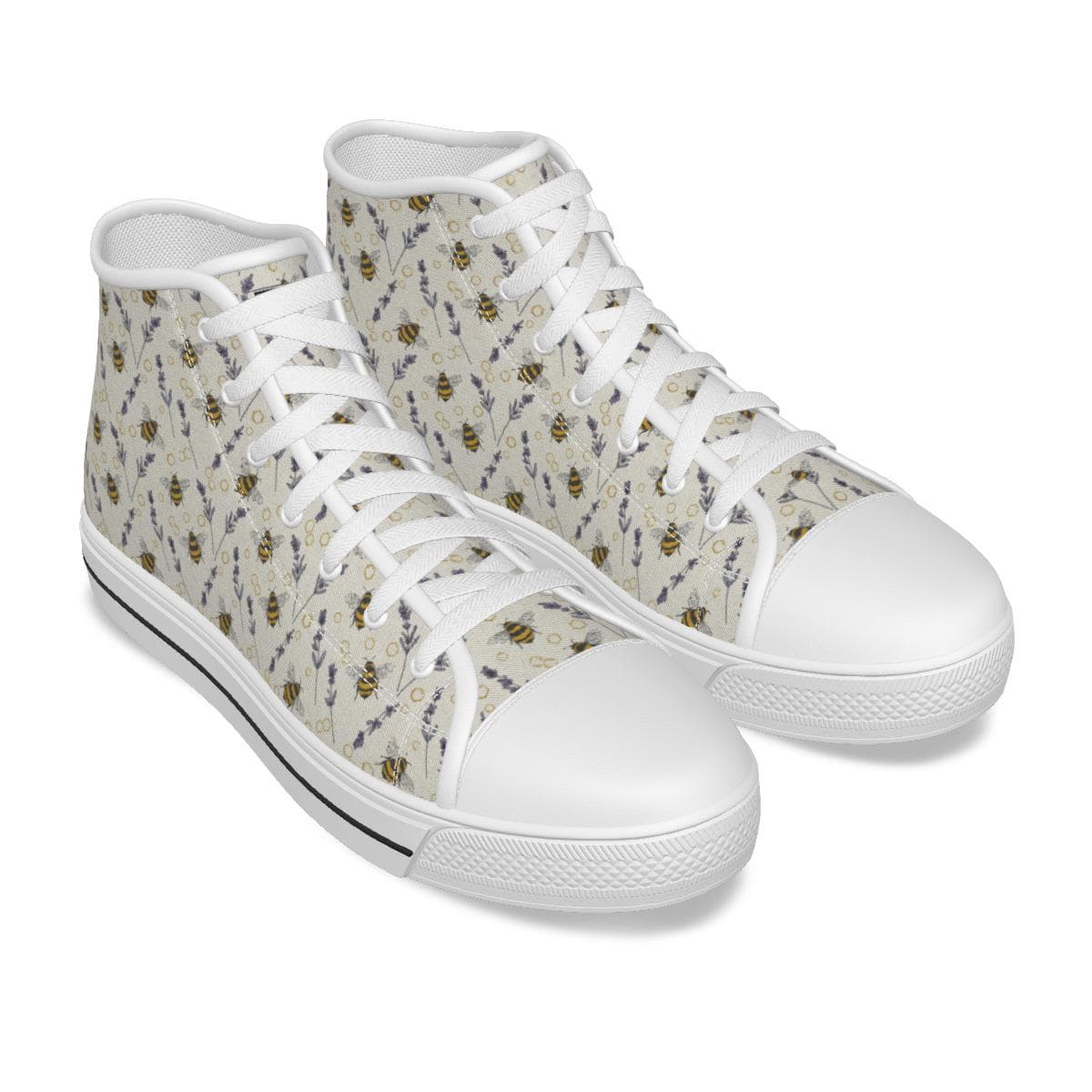 Women's Bumblebee & Lavender High Tops | Women's Comfortable Canvas Sneakers | All-Season Fashion