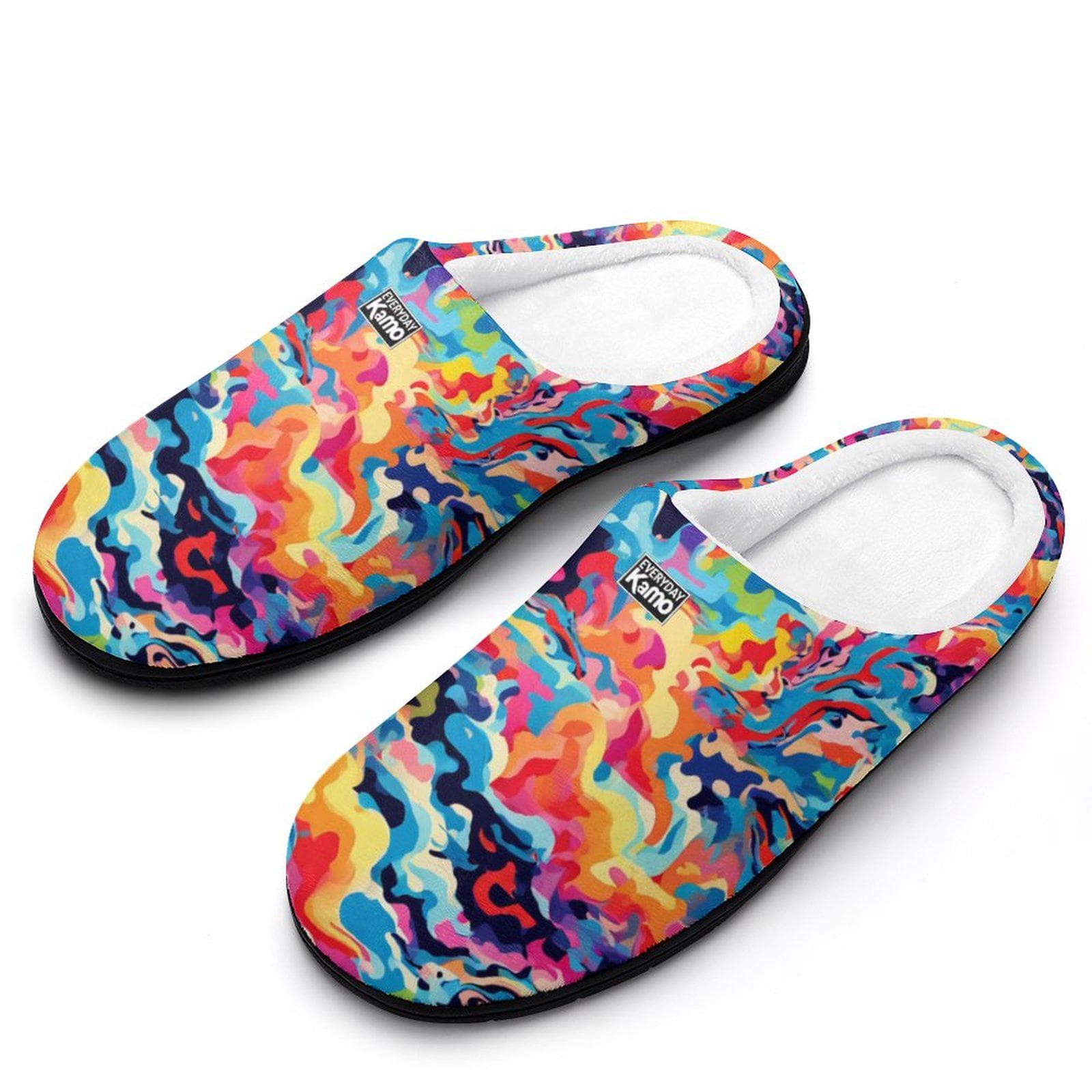 Everyday Kamo Men's Colorful Abstract Comfort Slippers - Anti-Skid Rubber Sole House Shoes, Warm & Vibrant Indoor Footwear