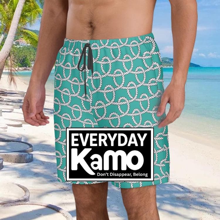 Nautical Rope Print Swim Trunks | Teal Coastal Boardshorts