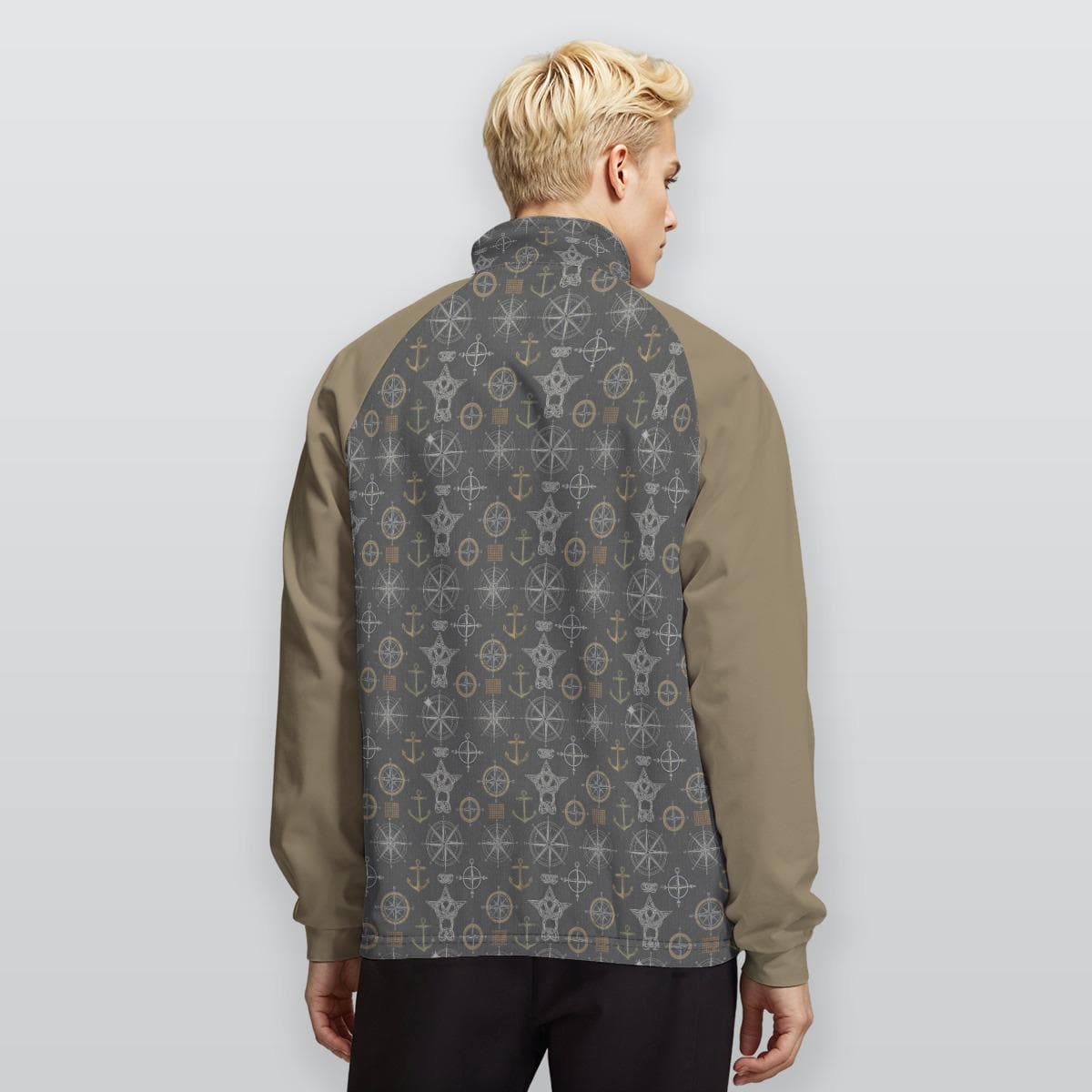Men's Nautical Compass Anchor Zip-Up Jacket | Sporty Track Windbreaker | Lightweight Athletic Everyday Coat