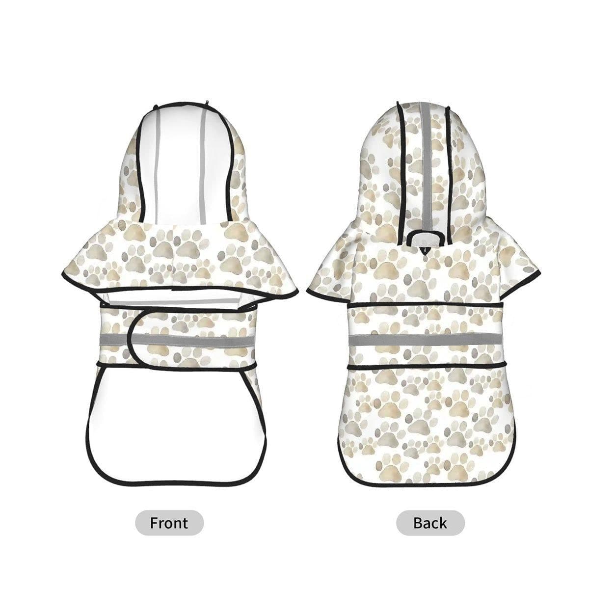 Waterproof Dog Raincoat | Paw Print Pet Poncho Hood Reflective Safety Gear