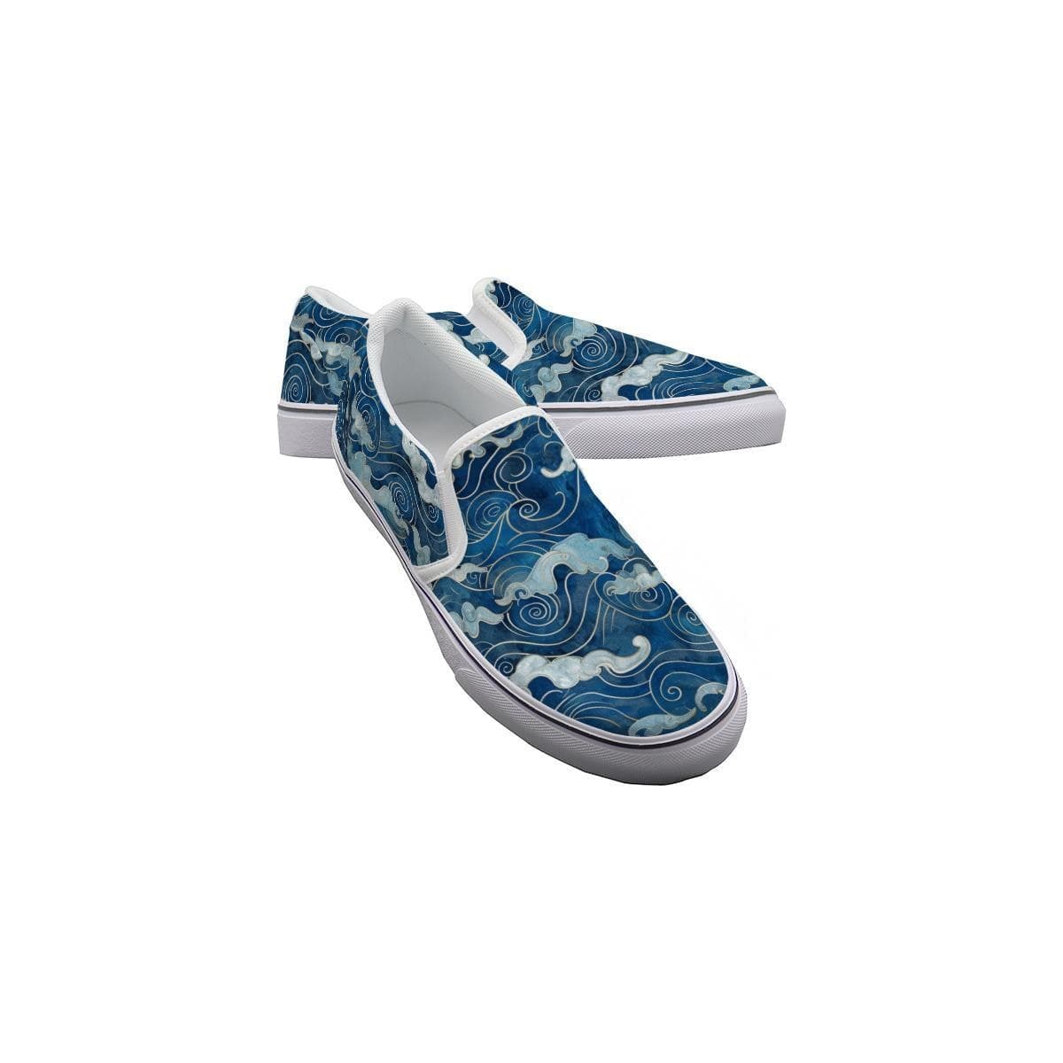Men's Blue Wave Slip-On Canvas Shoes | Custom Ocean Pattern