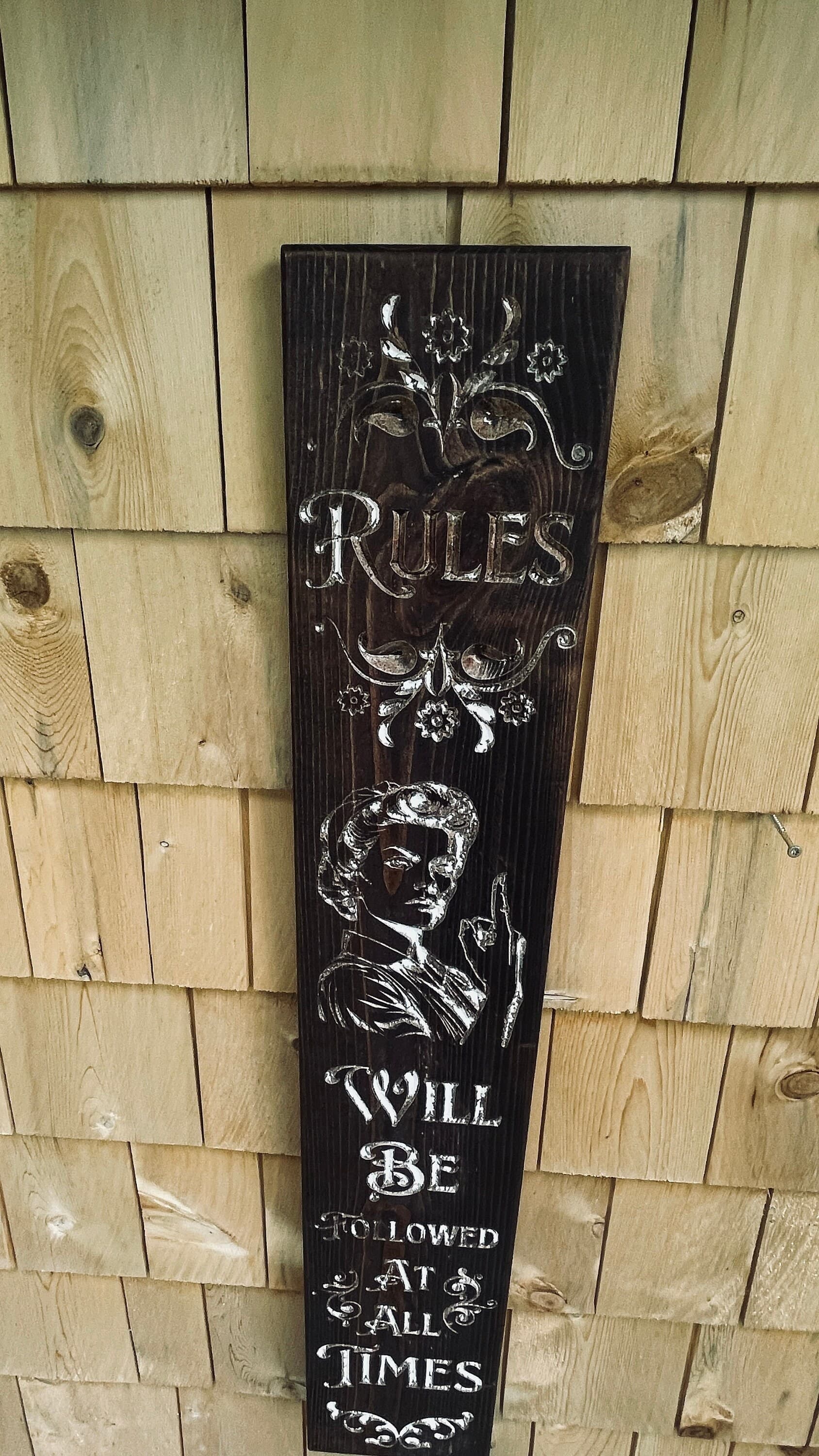 Rules Will Be Followed Real Pine Wood Carved Sign