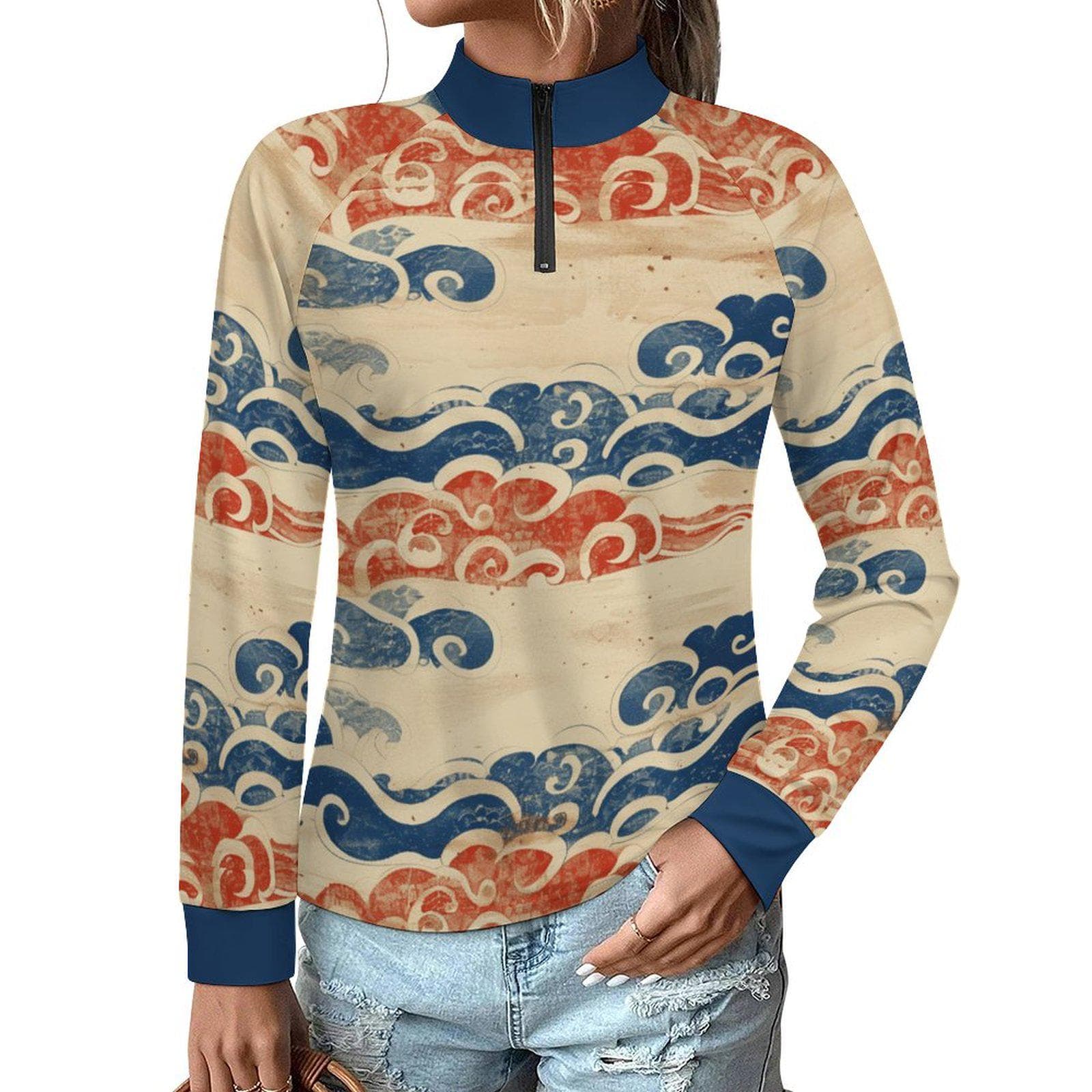 Zen Waves Quarter Zip Long Sleeve Top | Quick Dry Activewear Slim Fit