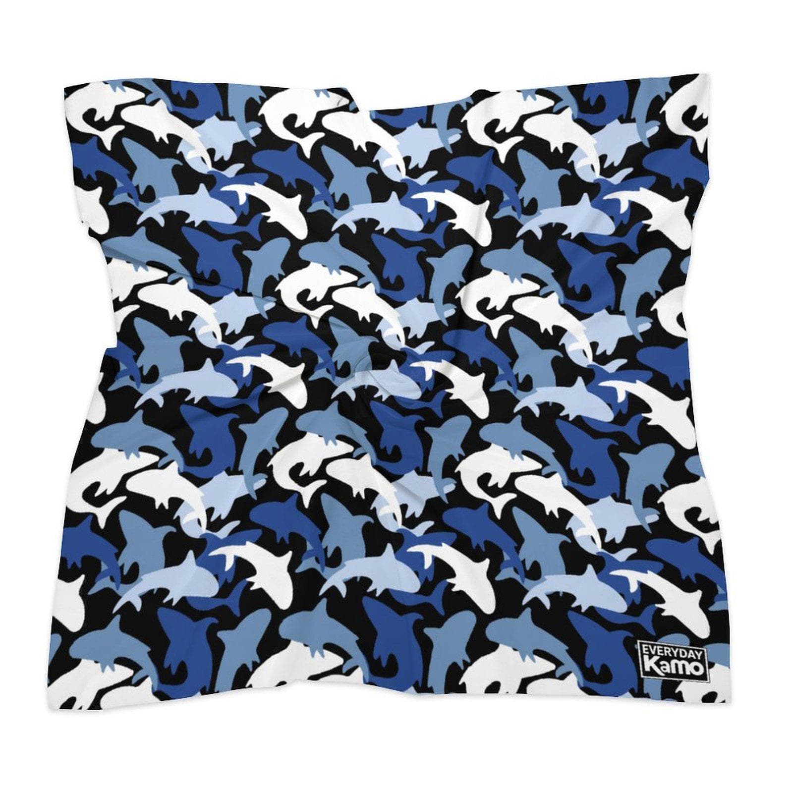 Everyday Kamo Blue Shark Camo Bandana | Silky Soft Imitated Silk Square Scarf | Versatile Ocean Print Neck Hair Accessory