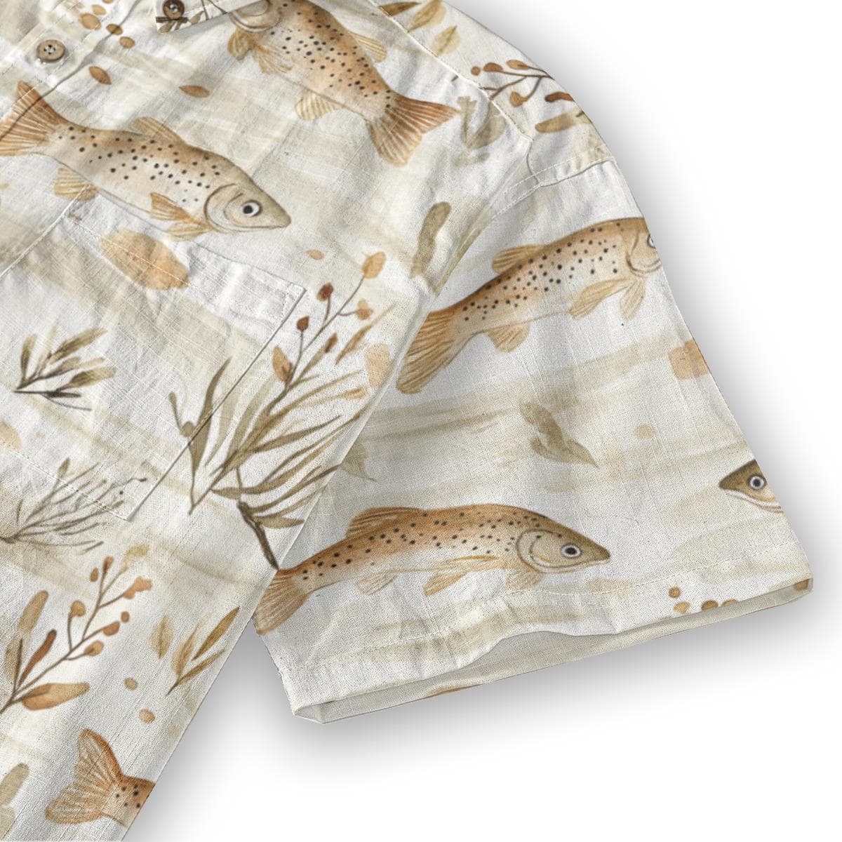 Effortless Elegance Trout Print Button-Up Shirt | Men's Fishing Slub Cotton Short Sleeve