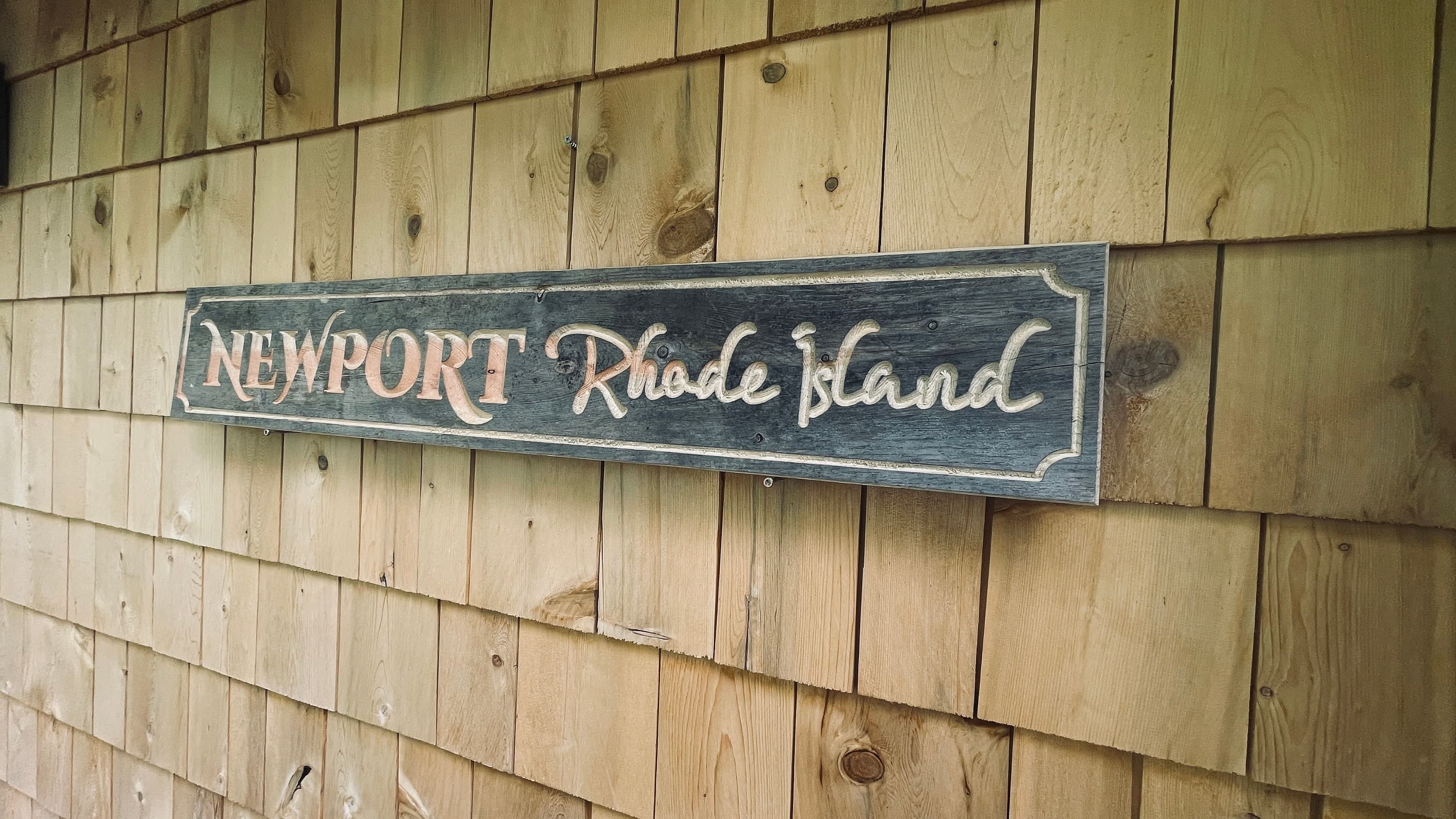 Newport Rhode Island Carved Real Pine Wooden Sign aged wood finish