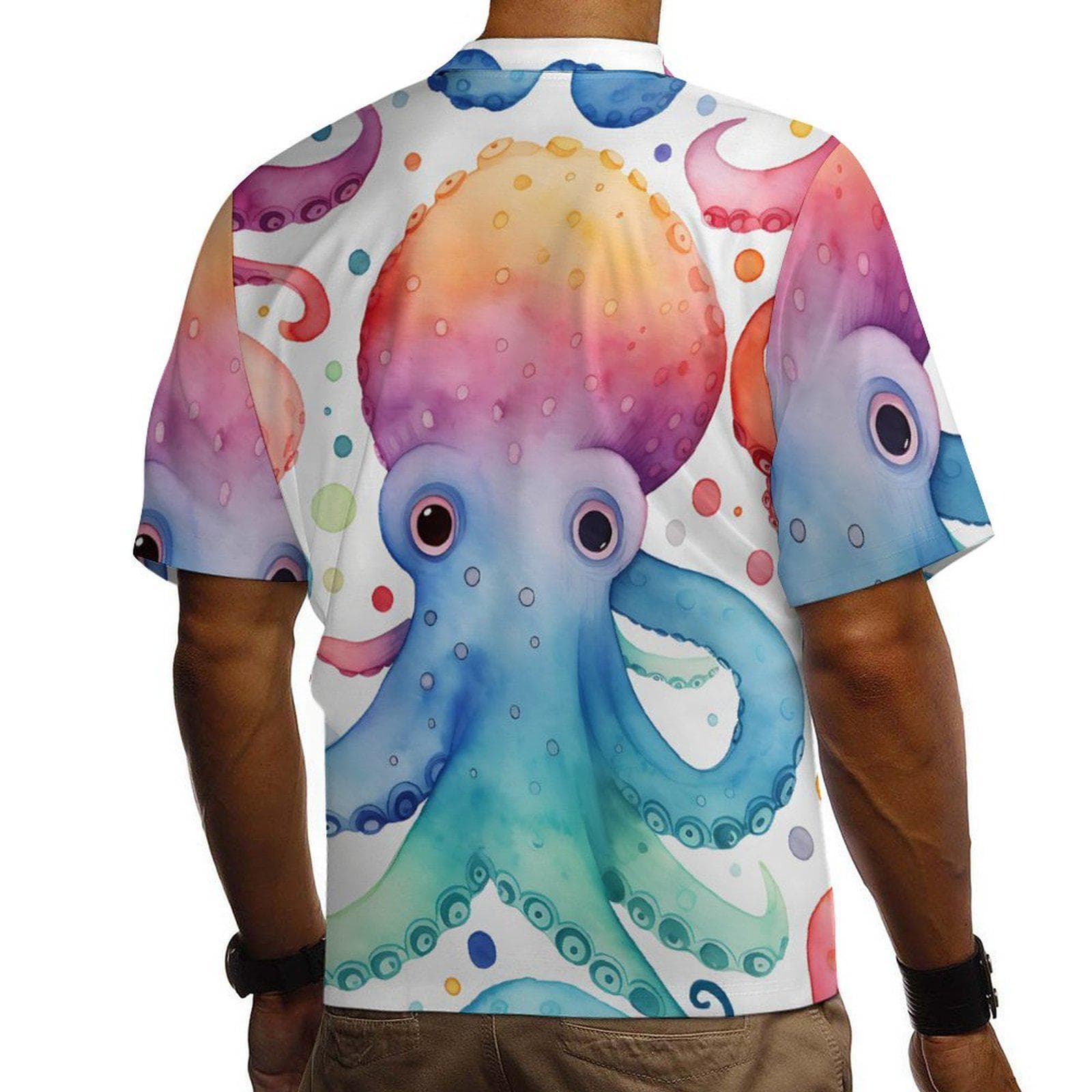 Vibrant Watercolor Octopus Men's Hawaiian Shirt | Unique Cuban Collar Aloha Summer Top