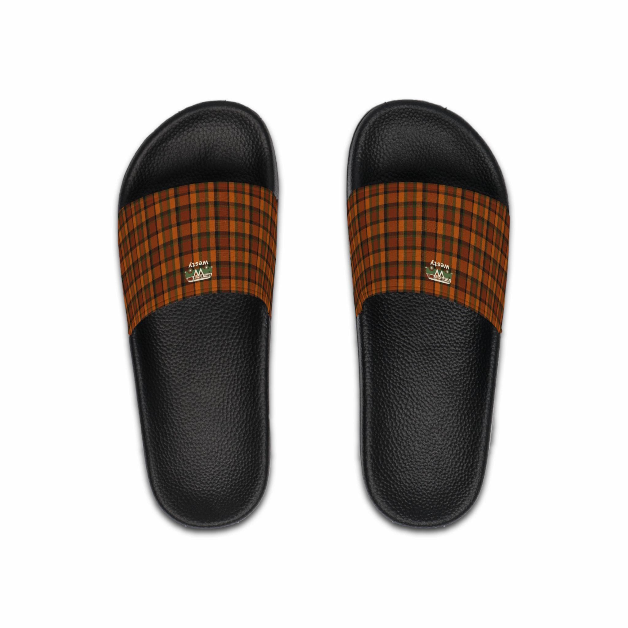 VW Microbus Slide Sandals, Retro Orange Plaid, 70s Hippie Style