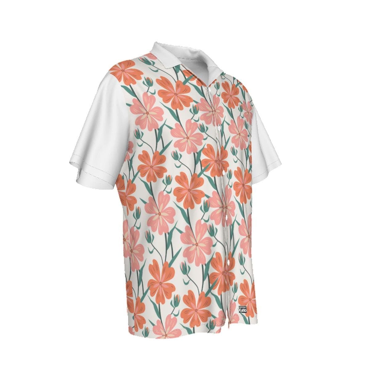 Pink & Orange Floral Hawaiian Shirt | Tropical Summer Aloha Button-Up | Lightweight Camp Collar Vacation Shirt