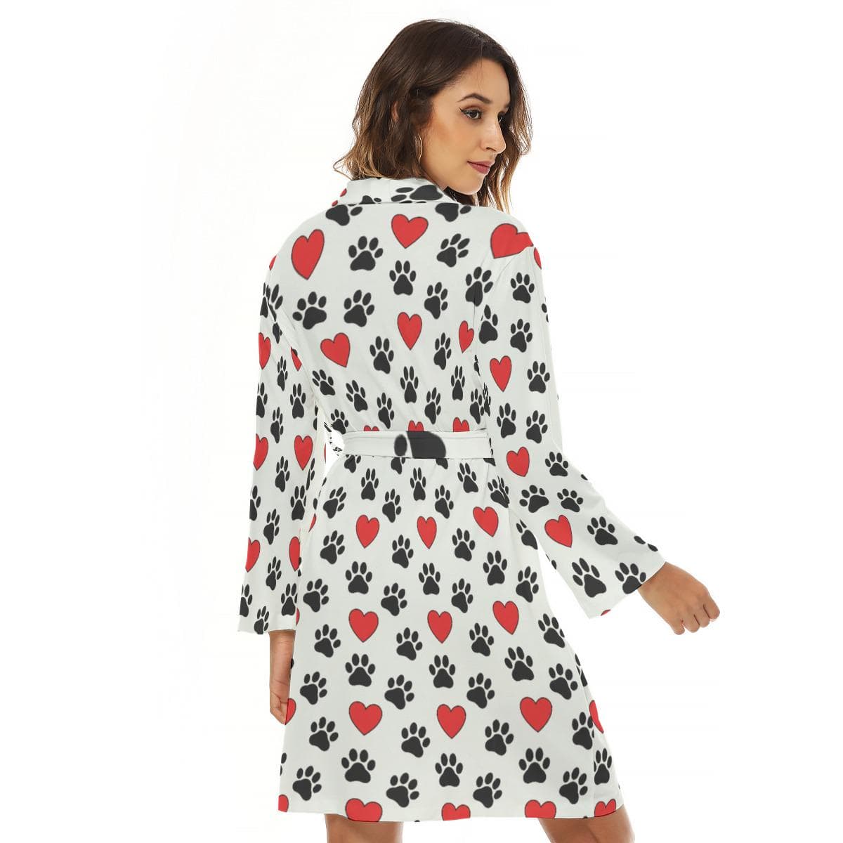 Paw Print & Heart Bathrobe | Cozy Jersey Robe for Pet Lovers | Women's Lounge Wear