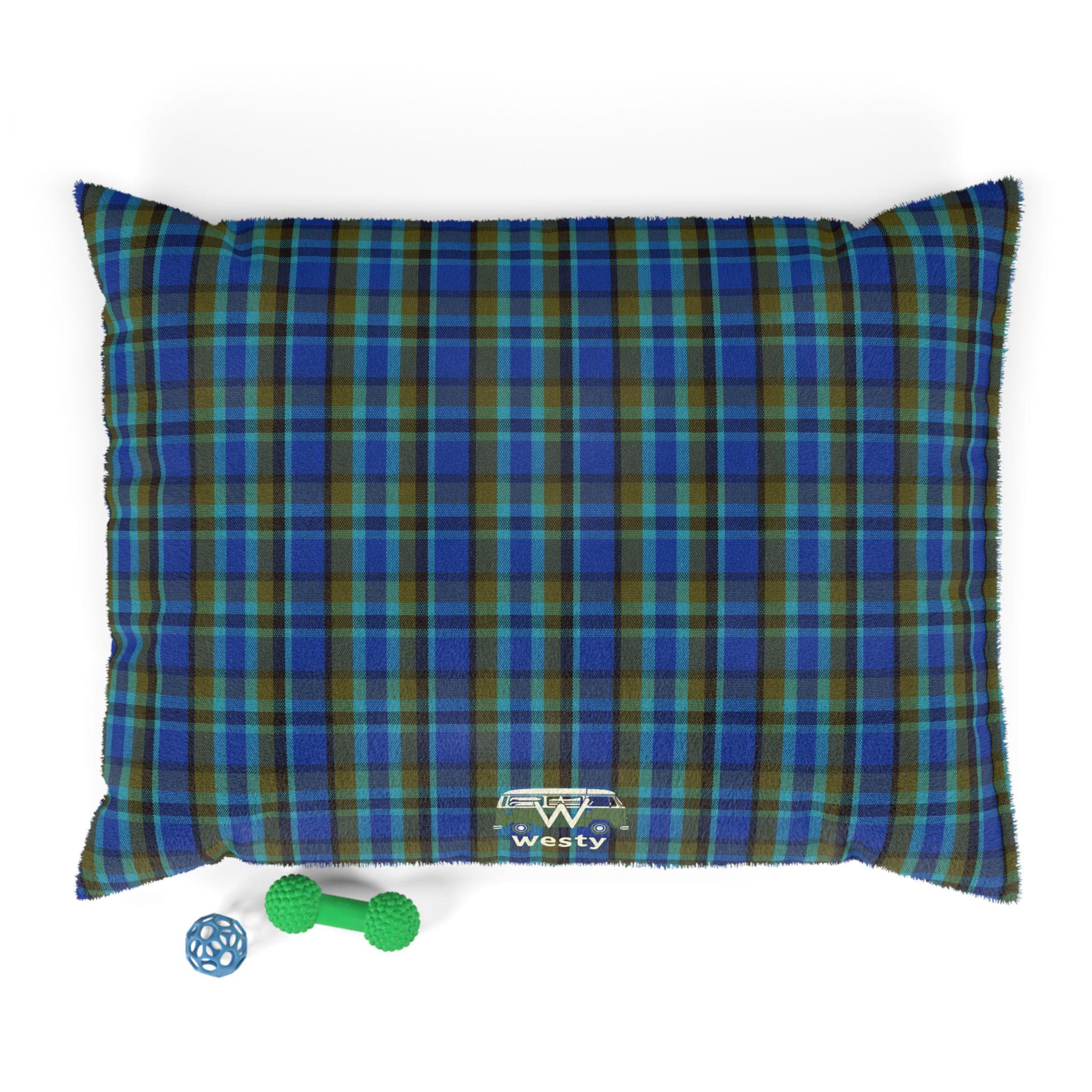 Blue Plaid VW Westfalia Inspired Dog Bed, Retro Pet Cushion