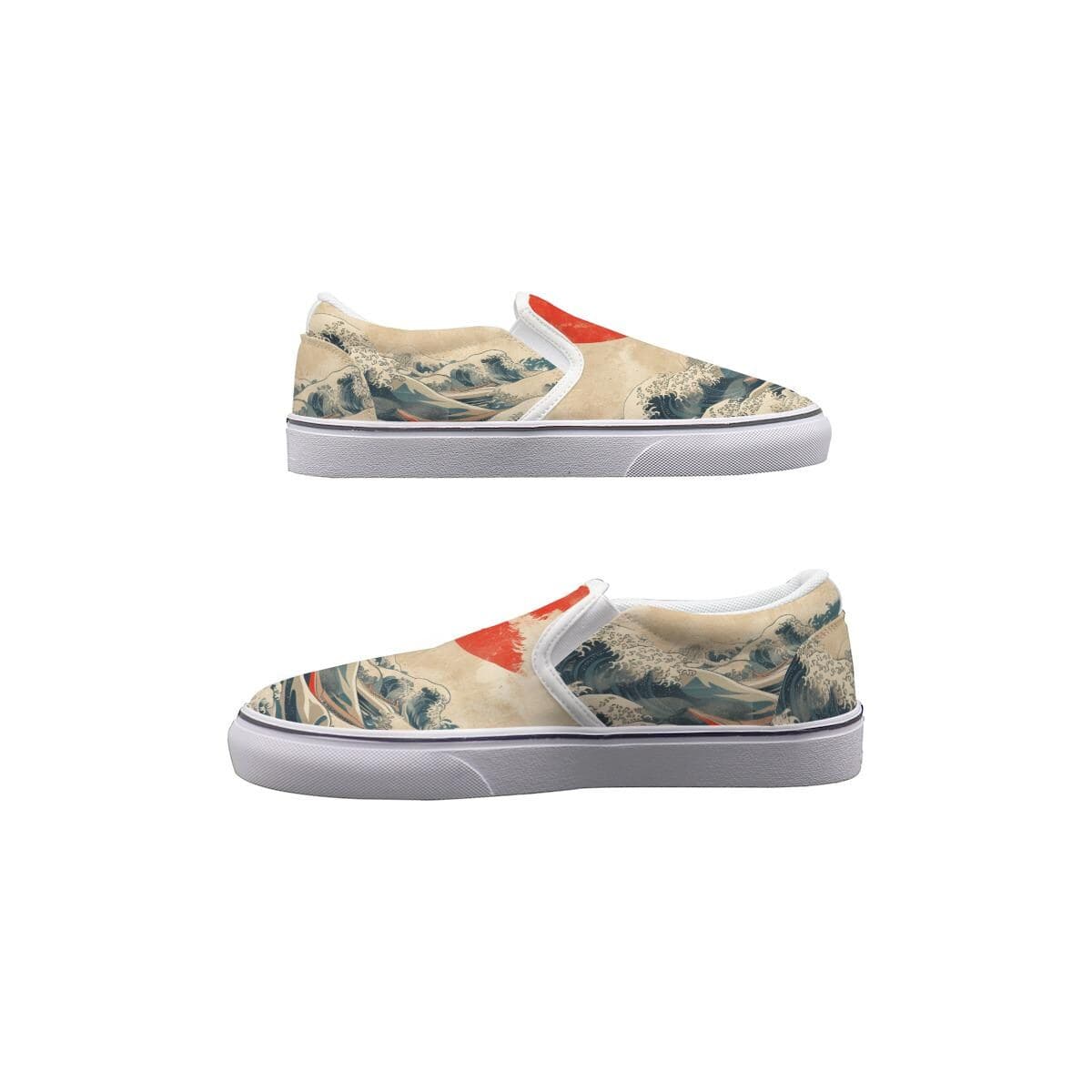 Great Wave Hokusai Canvas Slip-On Sneakers, Women's Japanese Art Shoes, Ukiyo-e Casual Footwear, Comfortable Aesthetic