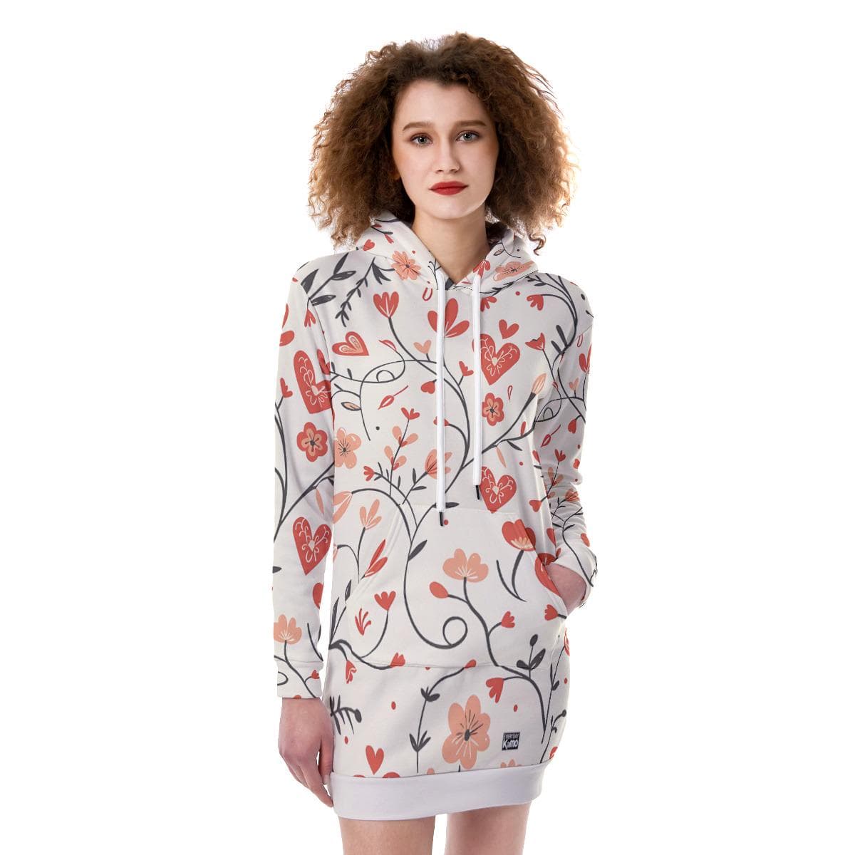 Floral Heart Hoodie Dress | Fur-Lined Valentine's Day Tunic