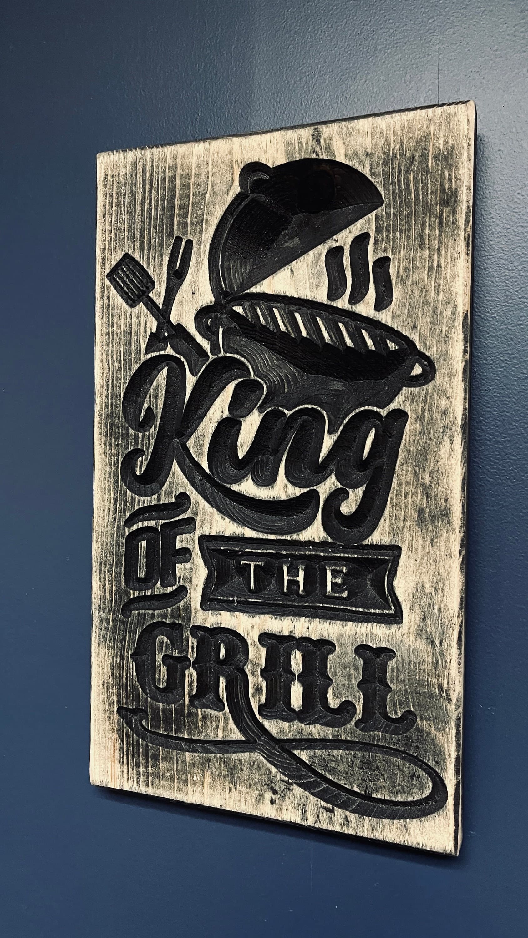 King of the Grill Vertical Carved Wood Sign