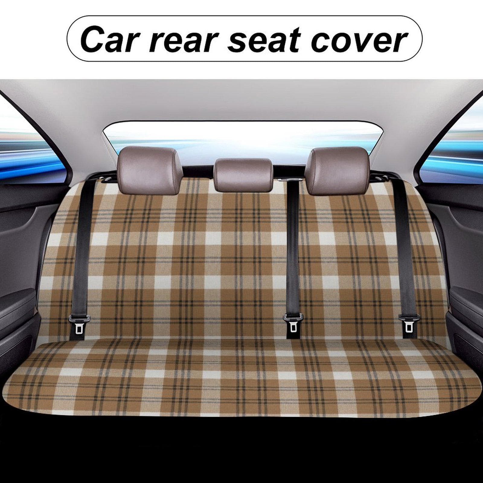 Brown Plaid Car Rear Seat Cover - Custom Fit, Elastic Edges