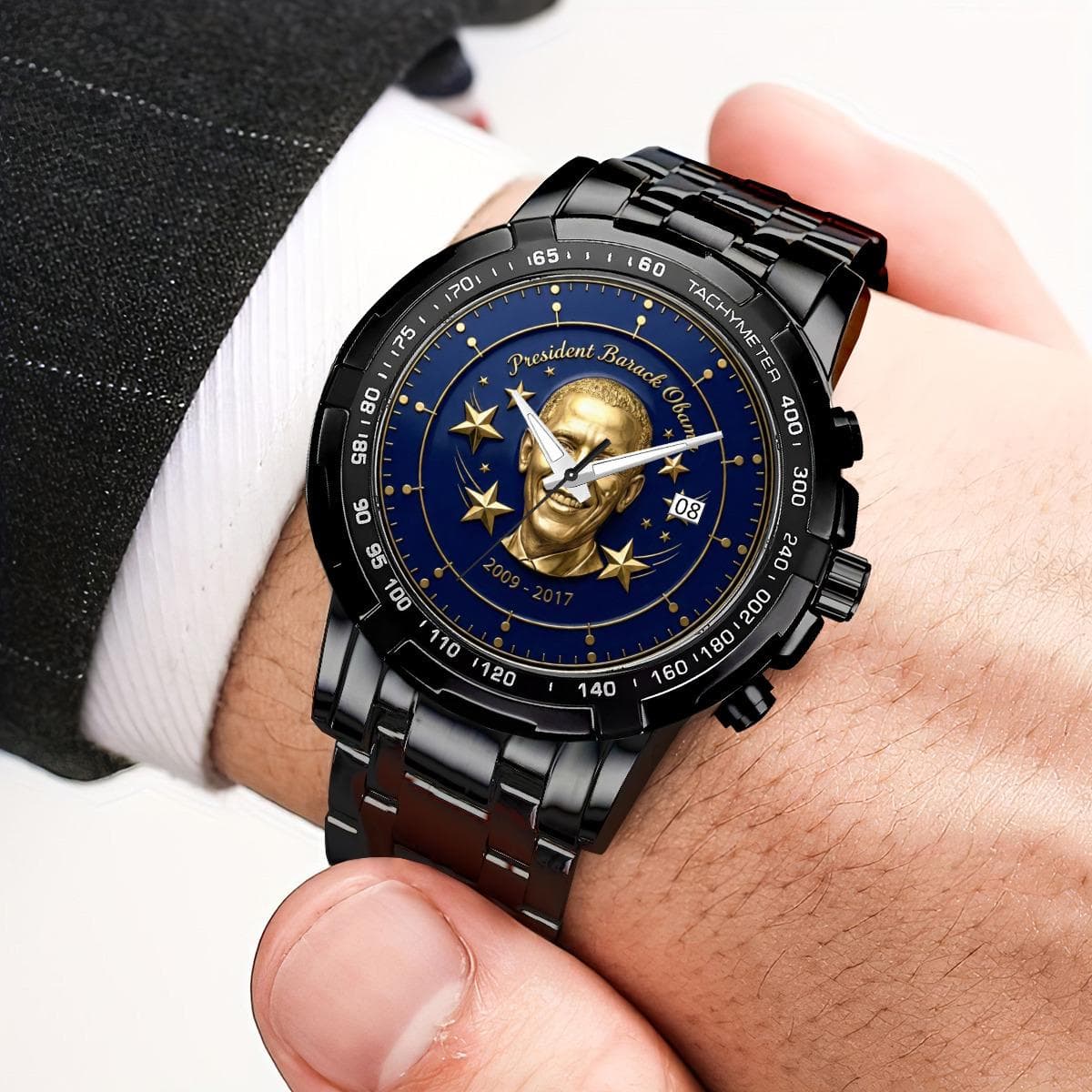 Barack Obama Presidential Commemorative Watch - Gold Portrait & Stars Design
