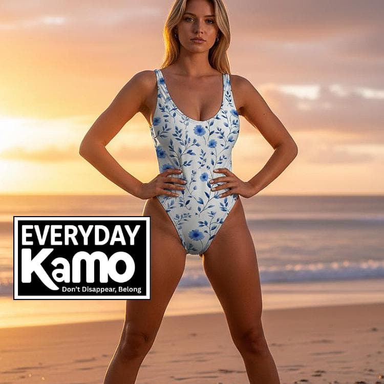 Everyday Kamo Blue Floral Swimsuit, Gift for Her, Mom, Friend | Chic Beachwear One Piece