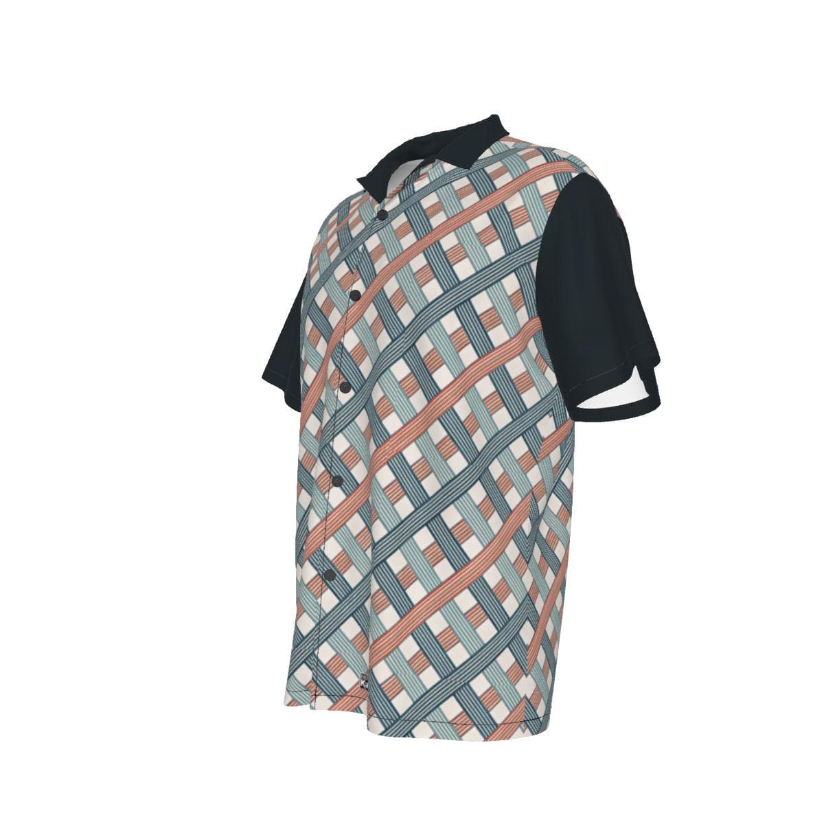 Retro Geometric Pattern Hawaiian Shirt | Men's Lapel Collar Summer Button-Up | Four-Way Stretch Resort Wear