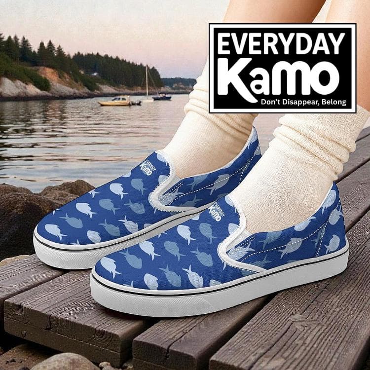 Everyday Kamo "School of Fish" Blue Canvas Slip-On Shoes | Unisex Casual Sneakers