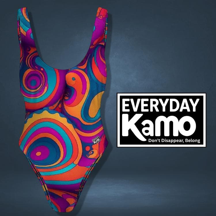 Everyday Kamo Psychedelic One-Piece Swimsuit | Vibrant Teal Orange Purple Swirl Bathing Suit