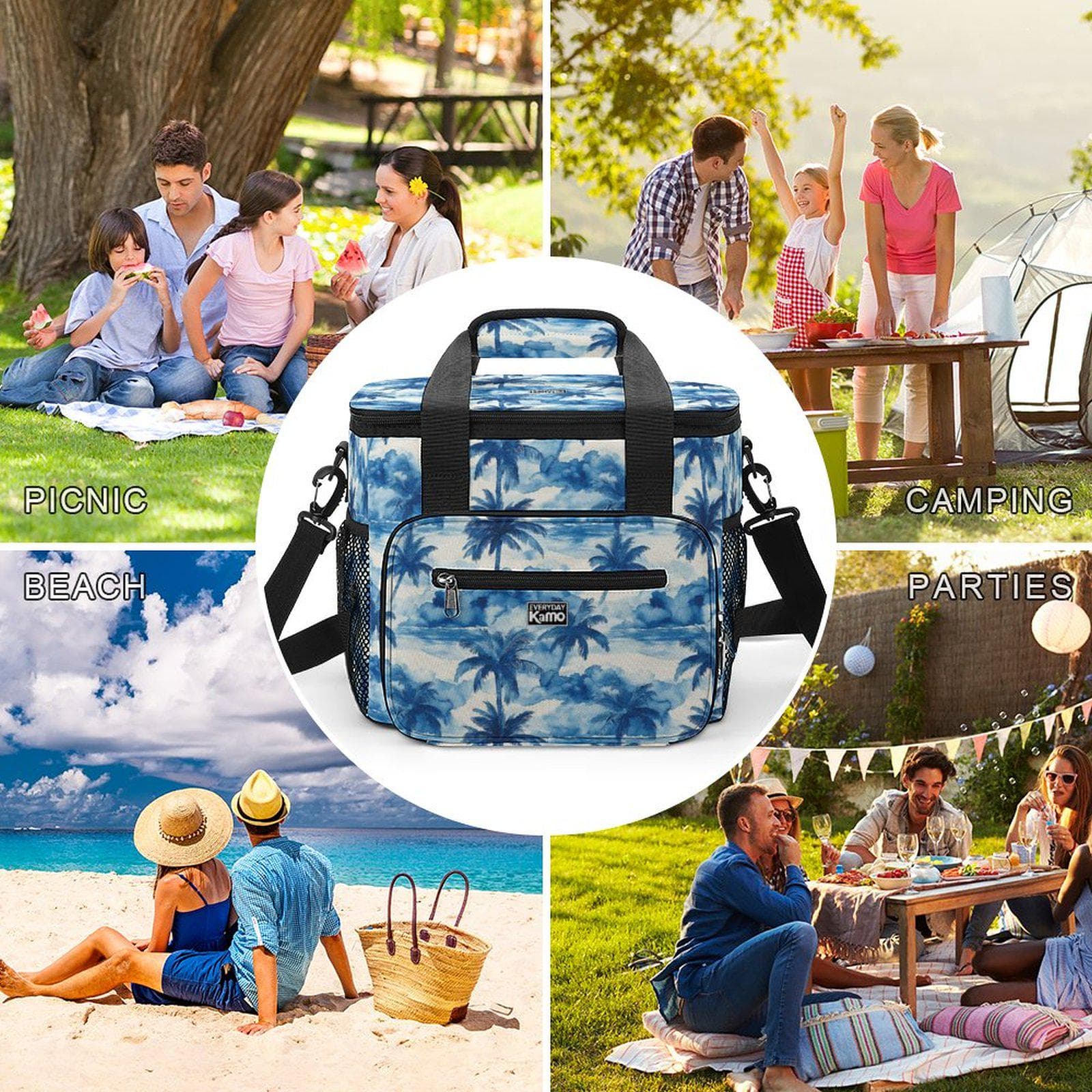 Everyday Kamo Tropical Oasis Collapsible Cooler Bag - Large Insulated Picnic & Beach Lunch Tote with Palm Tree Print