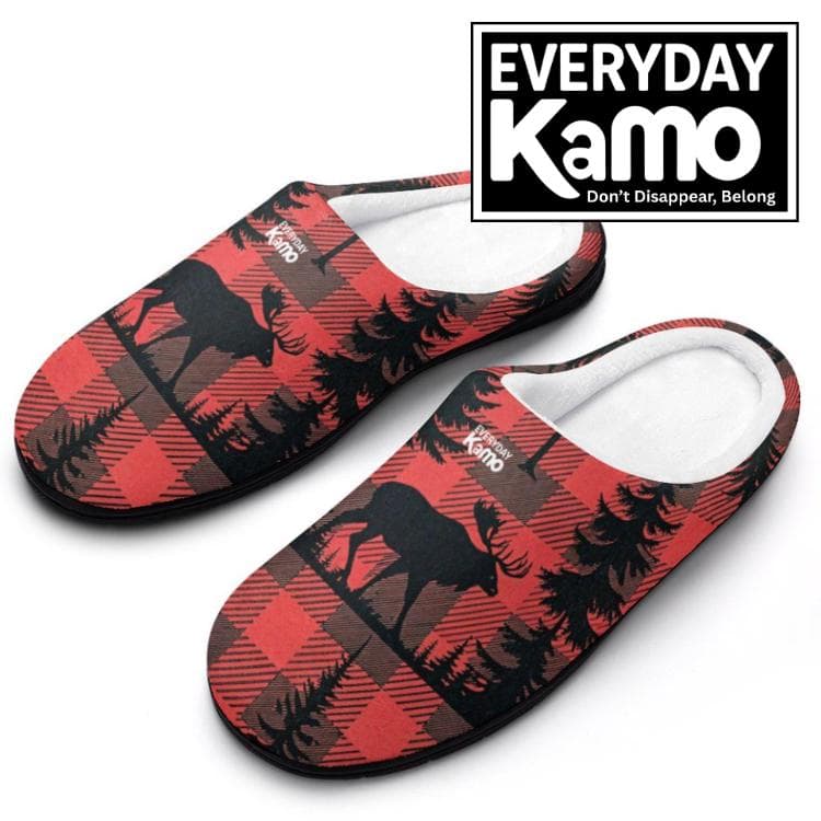 Everyday Kamo Women's Moose Plaid Cotton Slippers | Cozy Buffalo Check Lodge Footwear