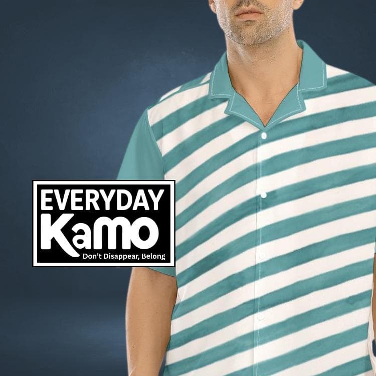 Men's Aqua Stripe Hawaiian Shirt | Teal & White Diagonal Summer Button Up | Beach Vacation Camp Collar Shirt