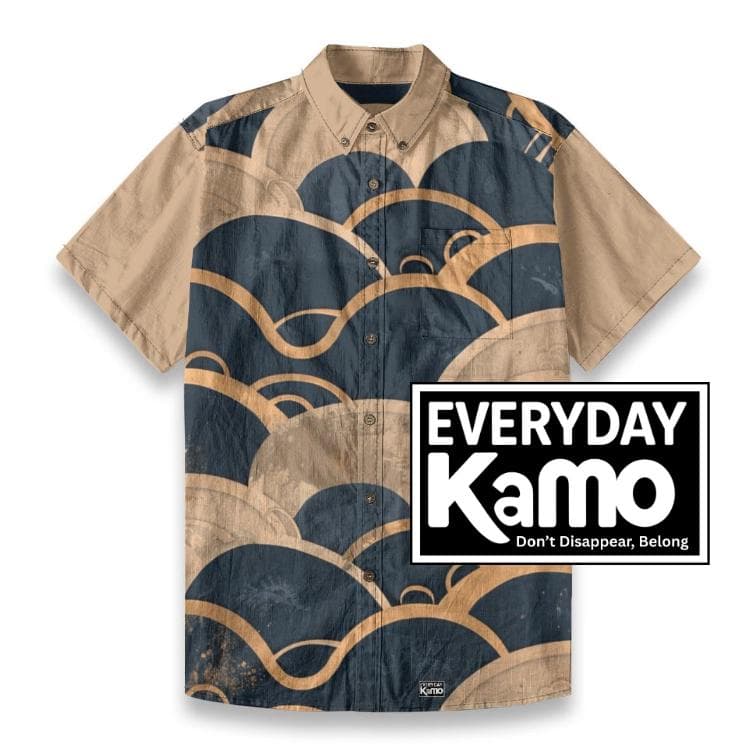 Men's Slub Cotton Shirt | Japanese Wave Print Short Sleeve