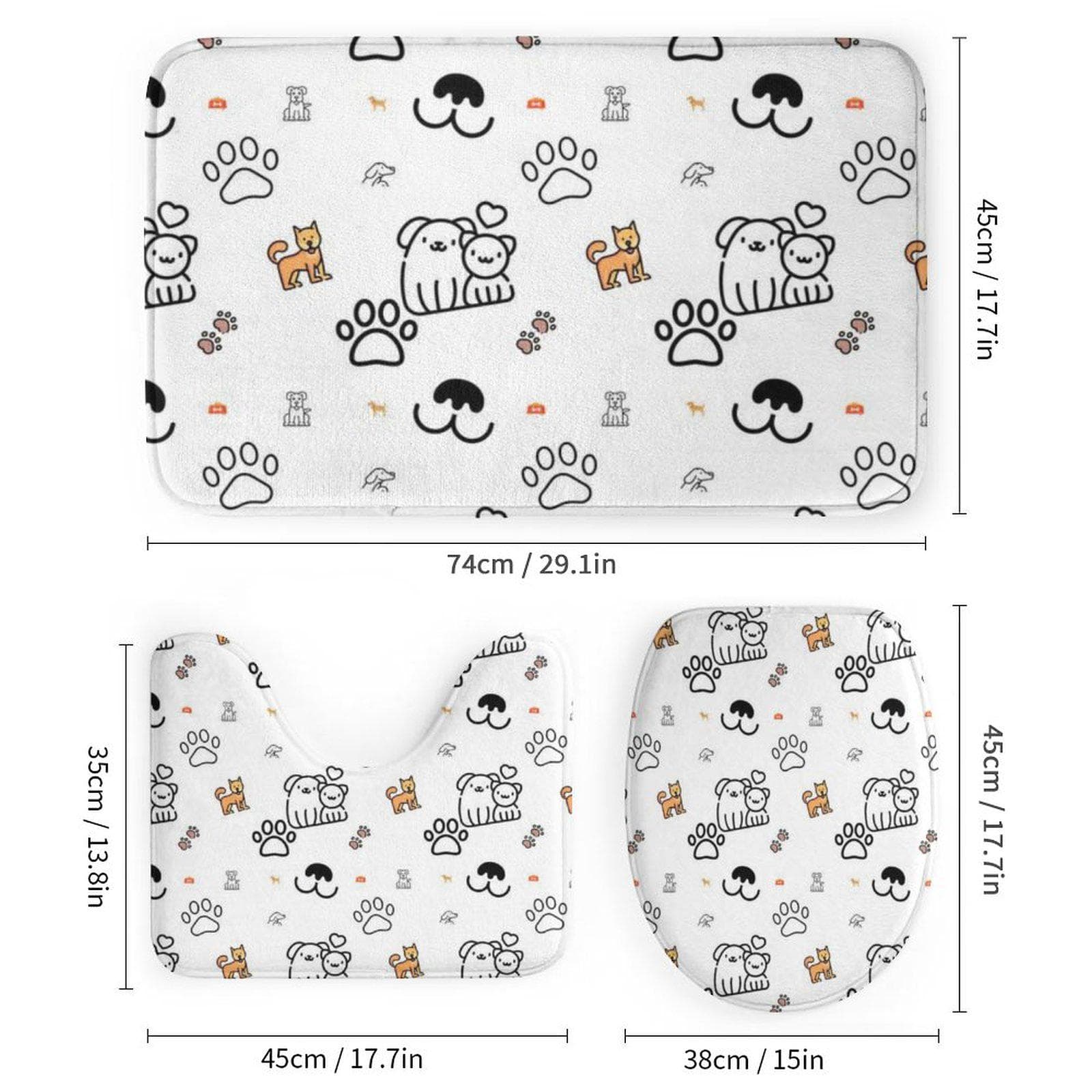 Cute Cat Dog 4-Piece Bathroom Set Shower Curtain Bath Mat Toilet Cover