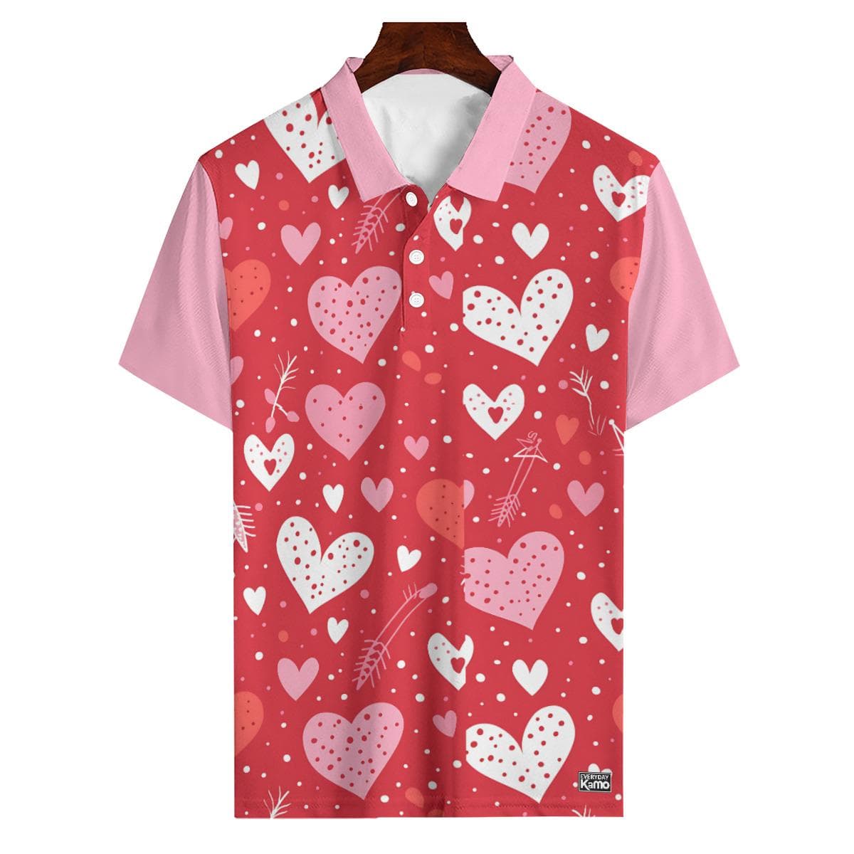 Valentine's Day Heart Pattern Polo | Breathable Polyester Athletic Top