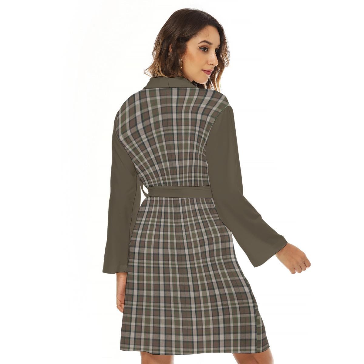 Brown Plaid Jersey Robe | Cozy Loungewear Kimono with Pockets