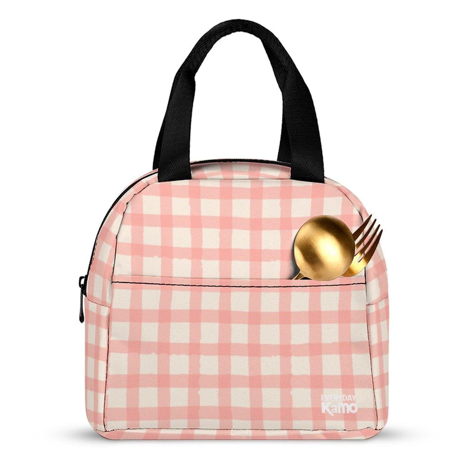 Everyday Kamo Pink Gingham Insulated Lunch Bag - Leak-Proof Cooler Tote for School, Office & Picnic