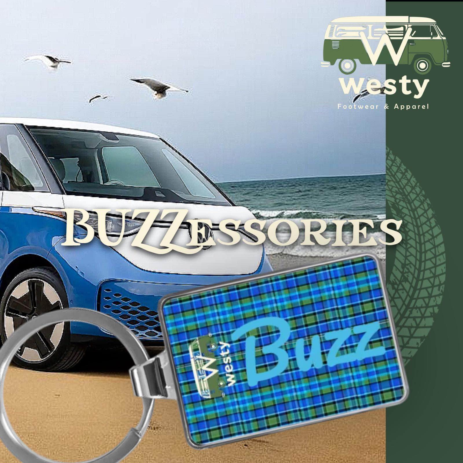 Blue Buzz bus Westy Keychain