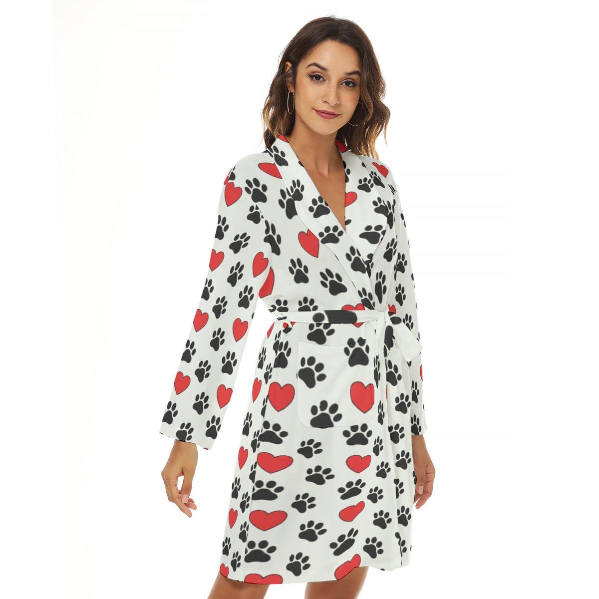 Paw Print & Heart Bathrobe | Cozy Jersey Robe for Pet Lovers | Women's Lounge Wear