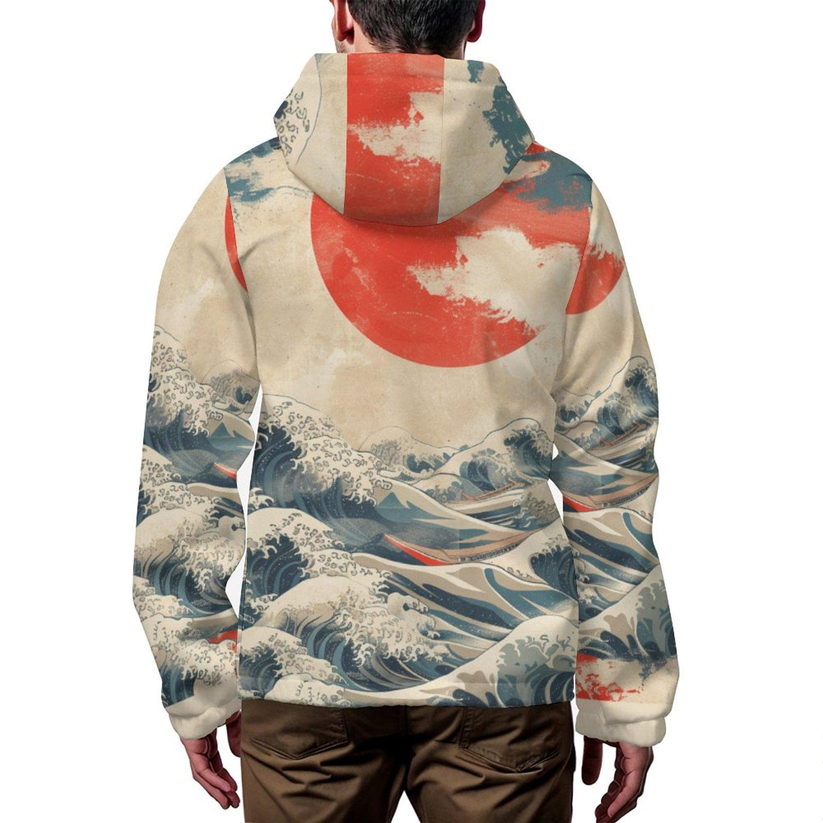 The Great Wave Hooded Windbreaker | Hokusai Japanese Art Print Jacket | Unisex Aesthetic Streetwear Outerwear