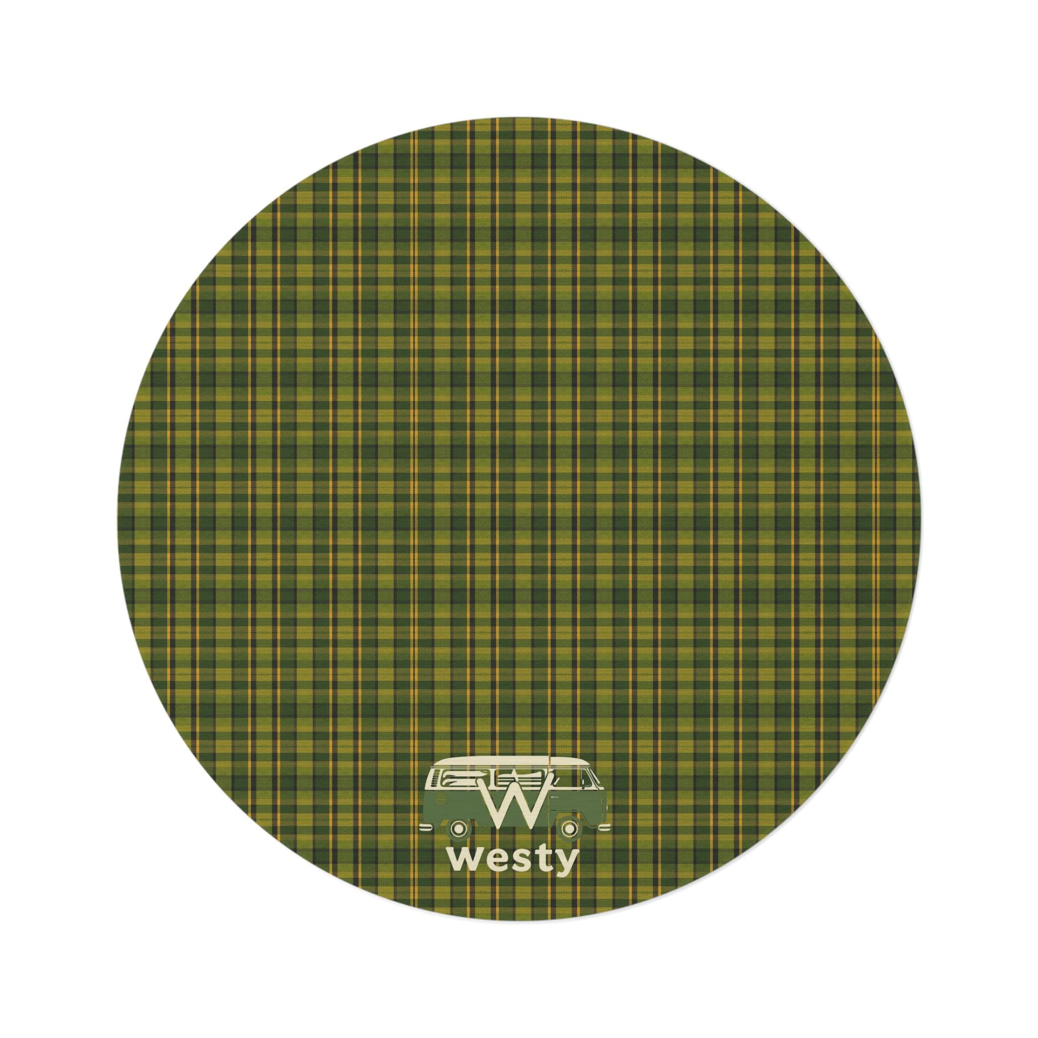 Green Plaid Westy Camper Round Rug | Retro Campervan Floor Mat
