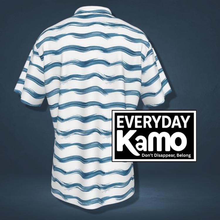Men's Blue Wave Hawaiian Shirt | Abstract Stripe Summer Aloha Button-Up