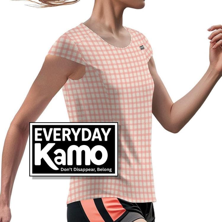 Pink Gingham Ice Silk T-Shirt | Women's UPF 50+ Sun Protection Tee | Breathable Summer Comfort Top | Casual Checkered Short Sleeve Shirt