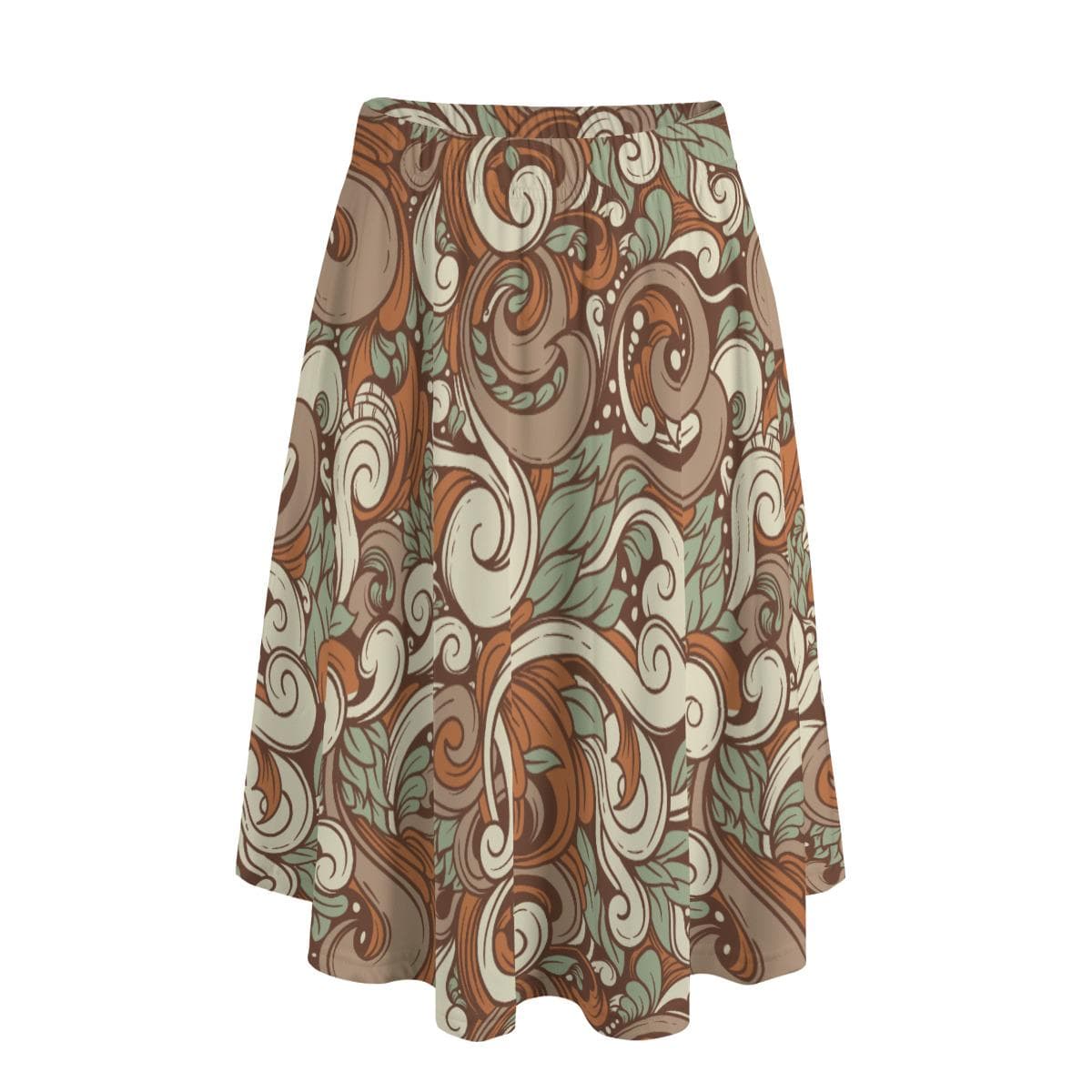 Earthy Swirl A-Line Midi Skirt | Art Nouveau Bohemian Style