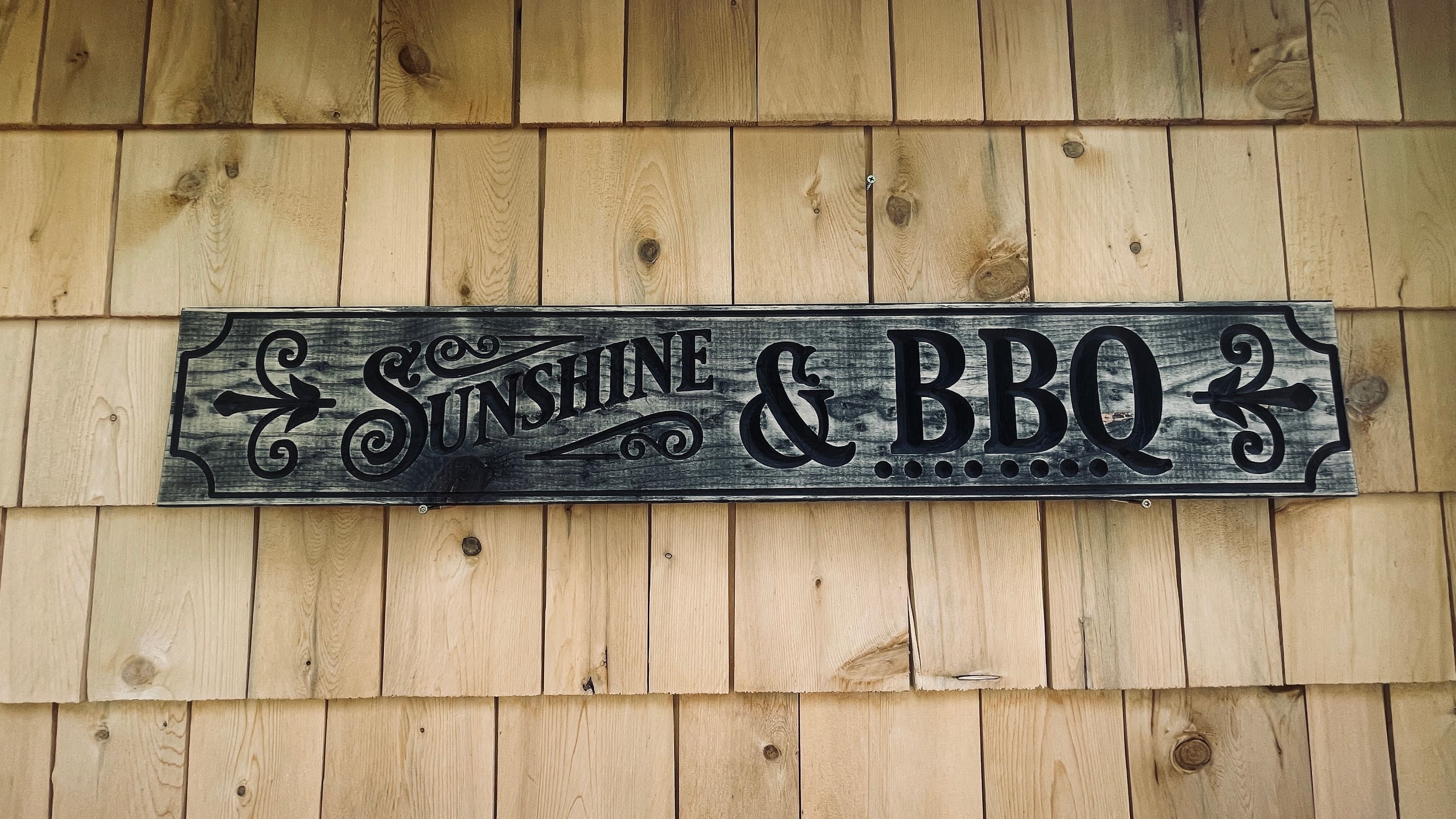 Sunshine & BBQ Carved Real Pine Wooden Sign