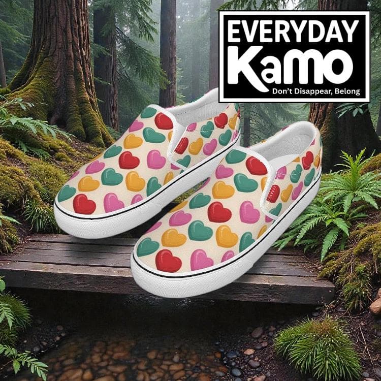 Everyday Kamo Heart Pattern Canvas Slip-On Shoes for Men | All-Day Comfort & Style