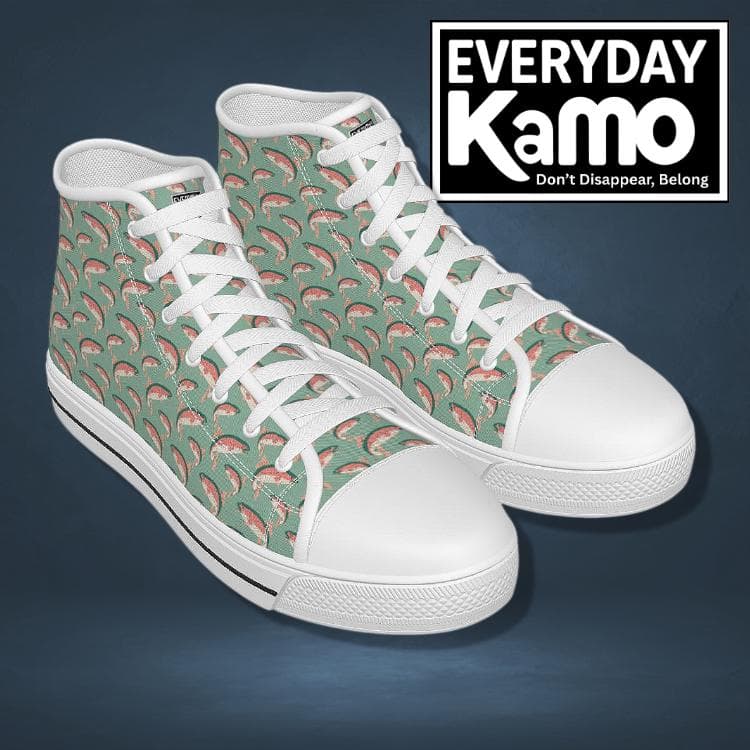 Women's Trout Trek High-Top Canvas Sneakers | Comfortable & Slip-Resistant Fish Print Shoes for Women