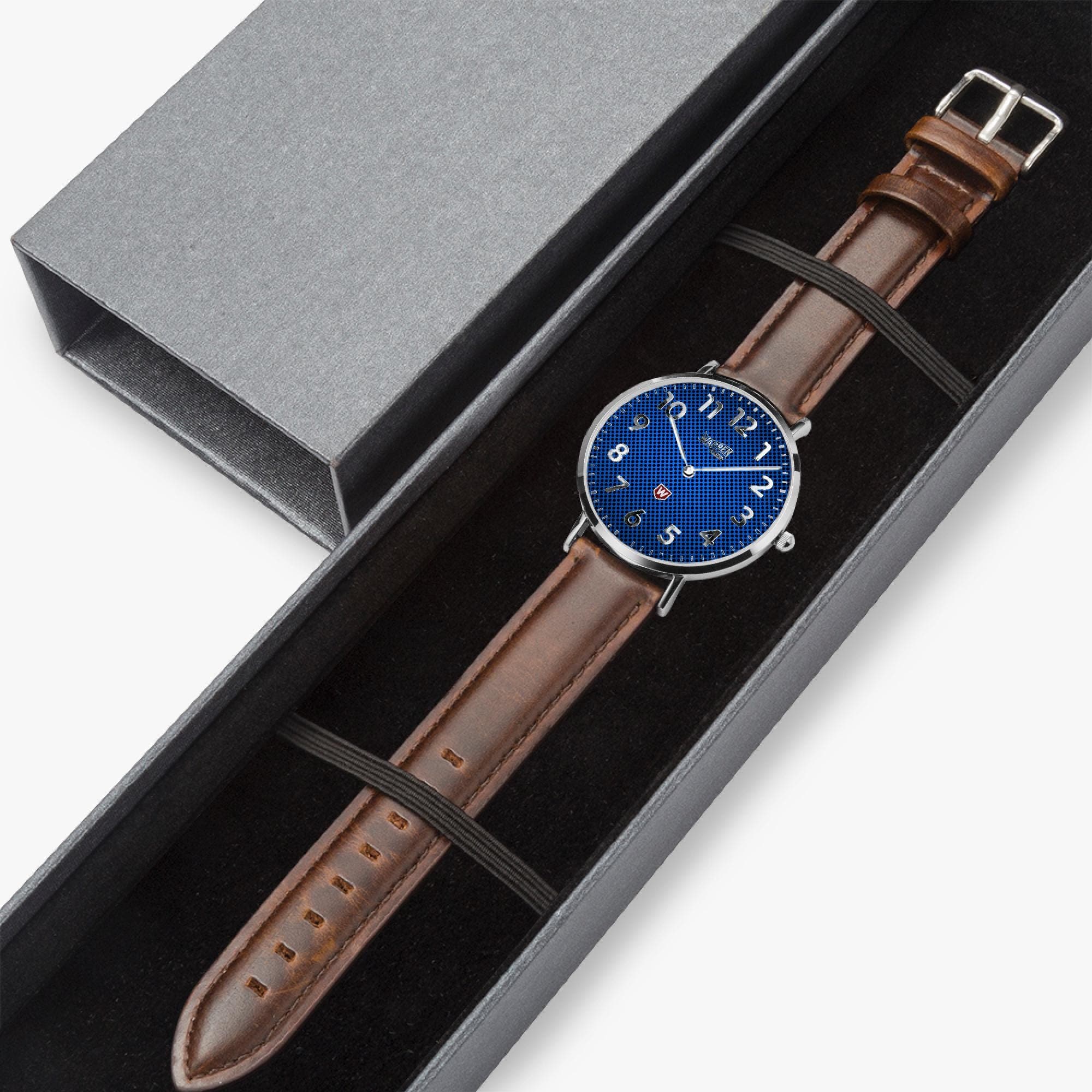 Ultra-Thin Unisex Quartz Watch - Blue Mesh Dial & Genuine Leather Band