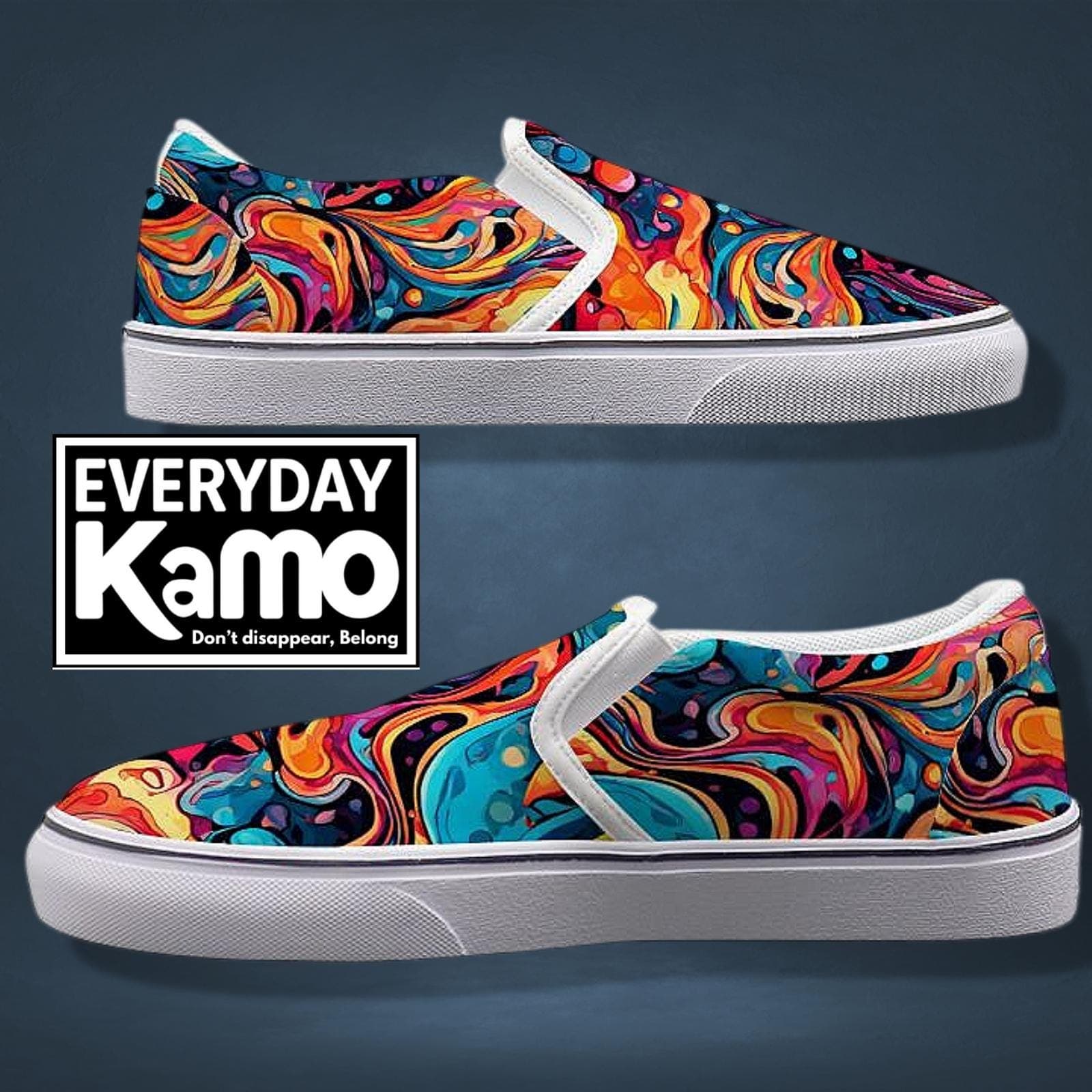 Women's Canvas Slip-On Sneakers | Abstract Kamo Print | Handmade Urban Shoes