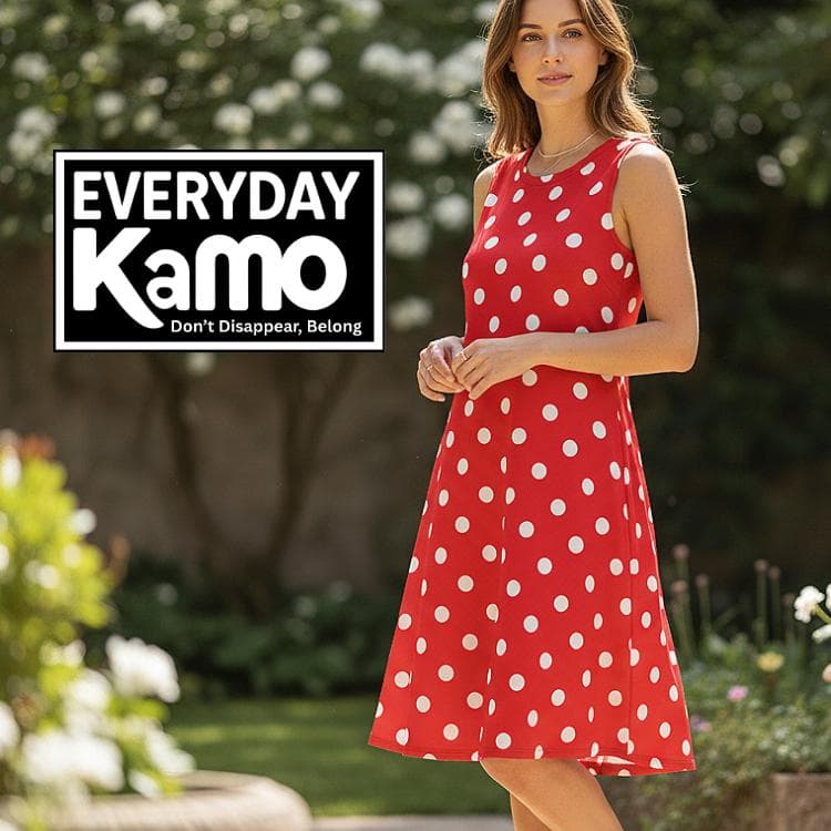 Red Polka Dot Sleeveless Summer Dress with Pockets | Comfy Knee-Length A-Line Dress