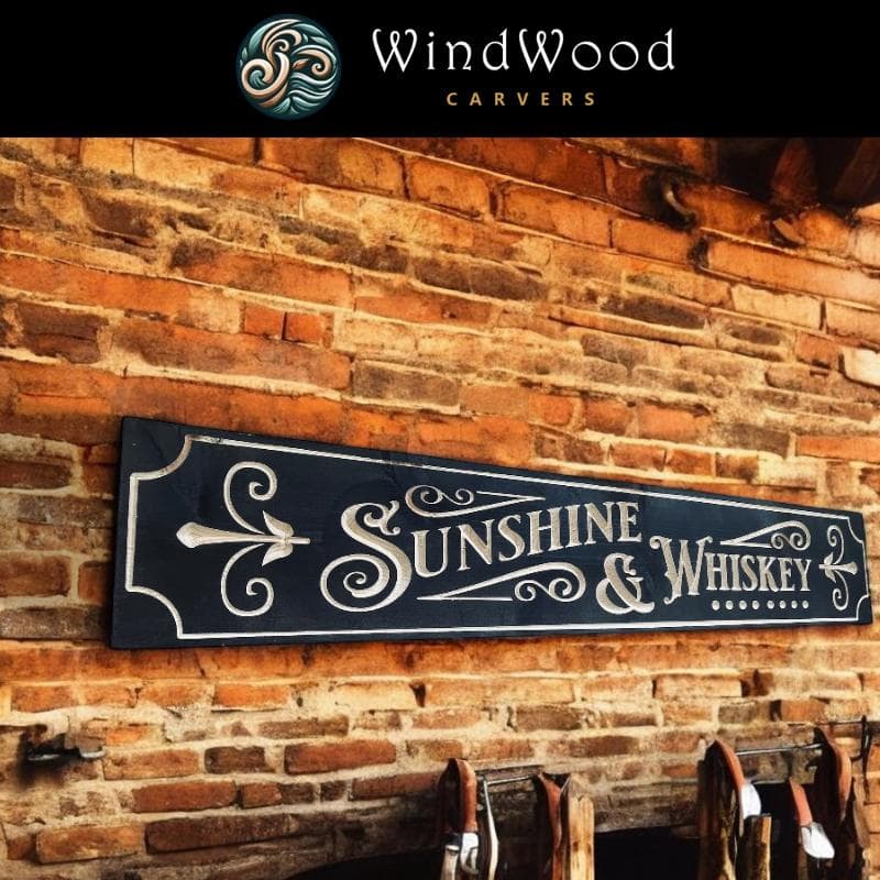 Sunshine & Whiskey Carved Real Pine Wooden Sign